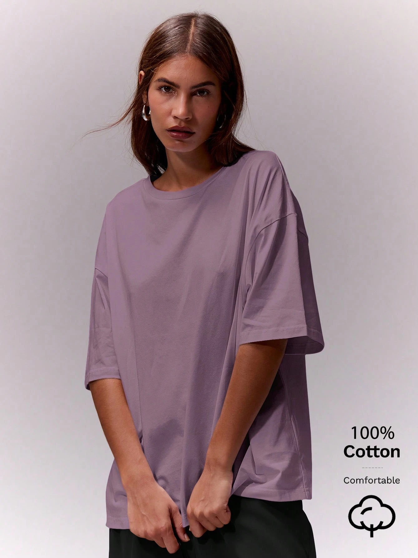 MUSERA ESSENTIALS T-shirt col rond surdimensionné doux, capsule vestimentaire — vue 17