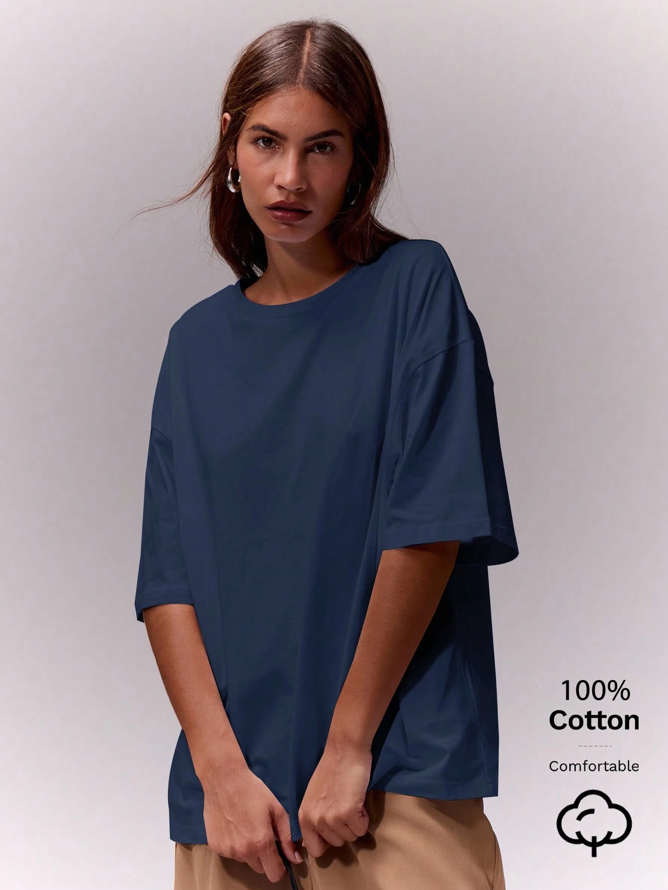 MUSERA ESSENTIALS T-shirt col rond surdimensionné doux, capsule vestimentaire — vue 18