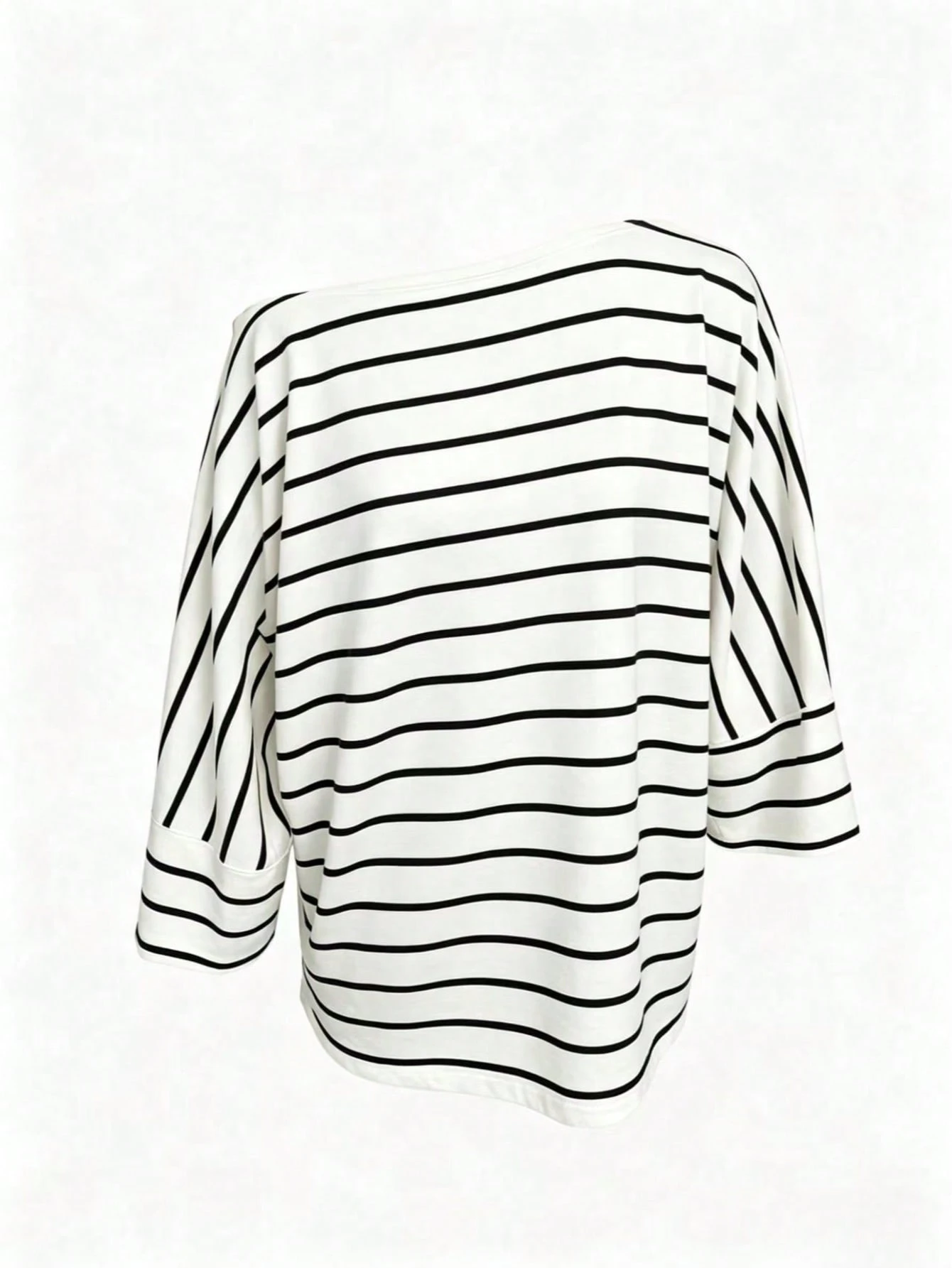 T-shirt asymétrique à rayures pour femmes, décontracté, polyvalent pour le port — vue 9