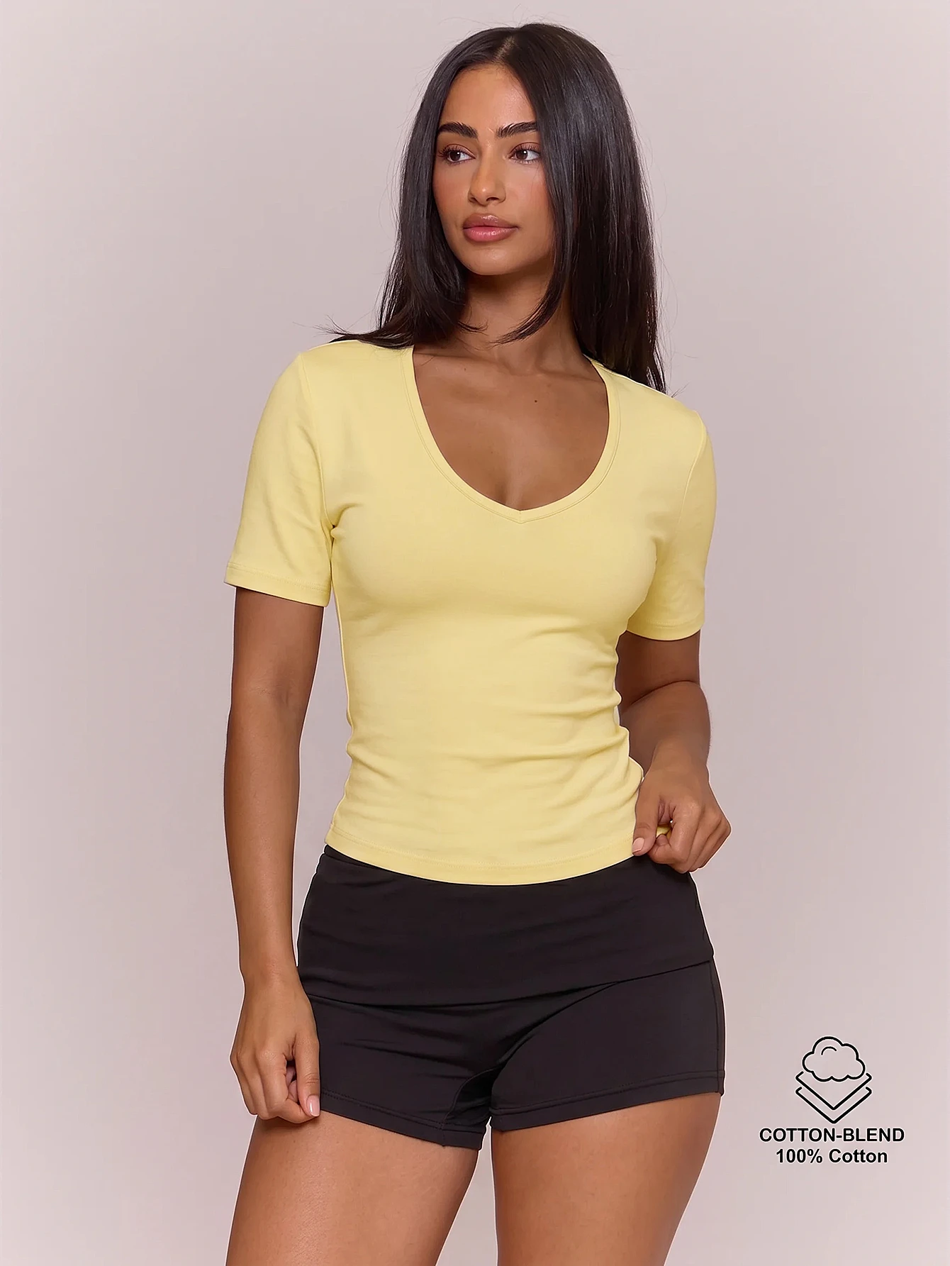 MUSERA ESSENTIALS T-shirt ajusté à col en V en mélange de coton, manches courtes, top — vue 4