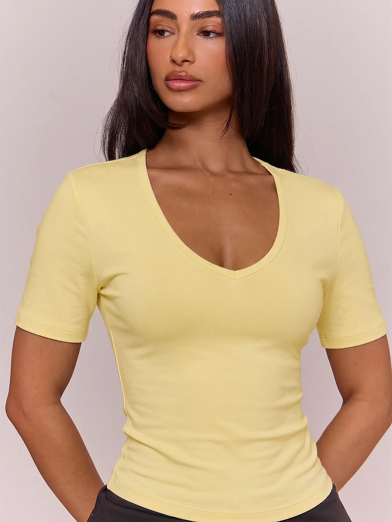 MUSERA ESSENTIALS T-shirt ajusté à col en V en mélange de coton, manches courtes, top — vue 11