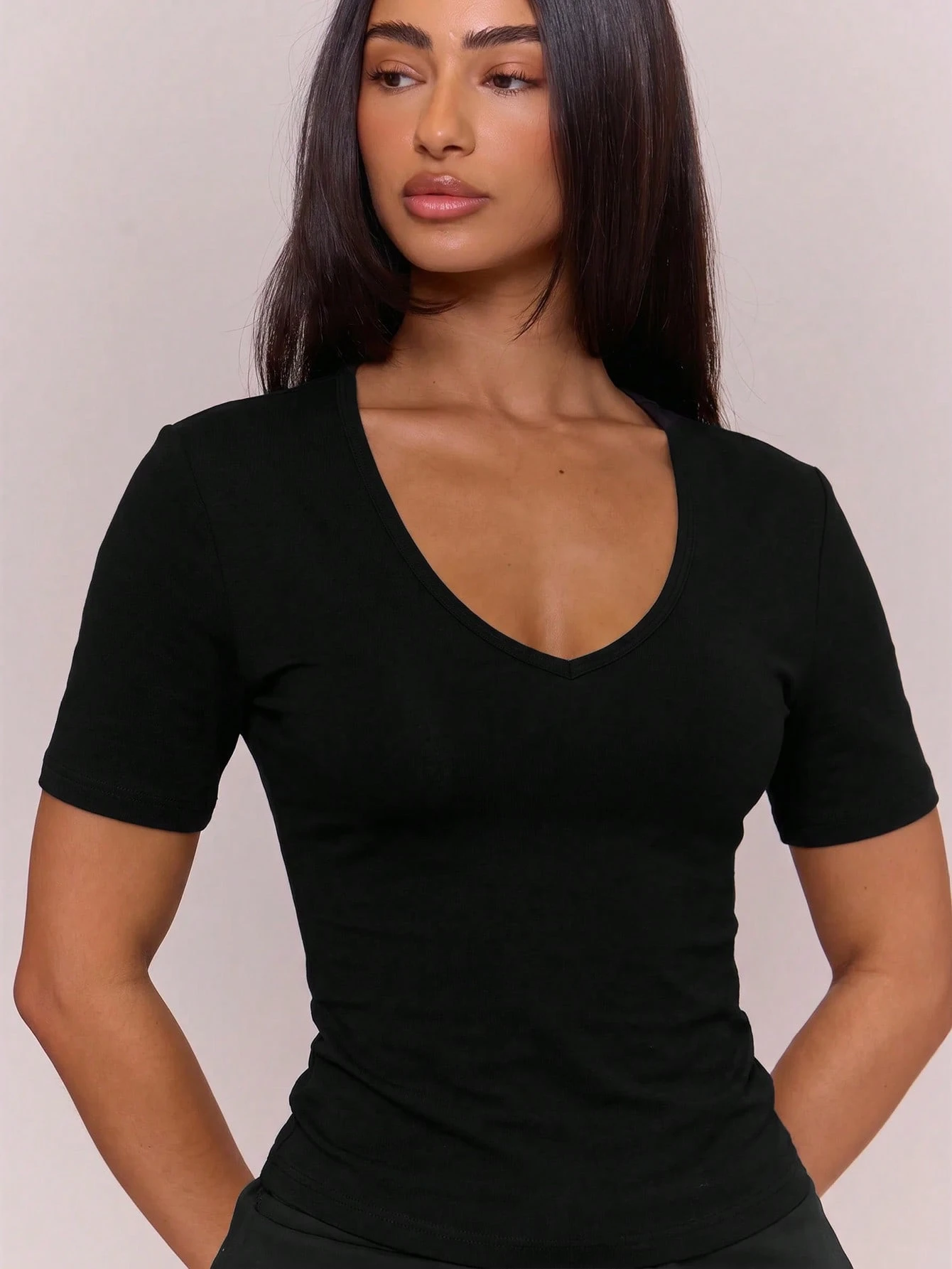 MUSERA ESSENTIALS T-shirt ajusté à col en V en mélange de coton, manches courtes, top — vue 8