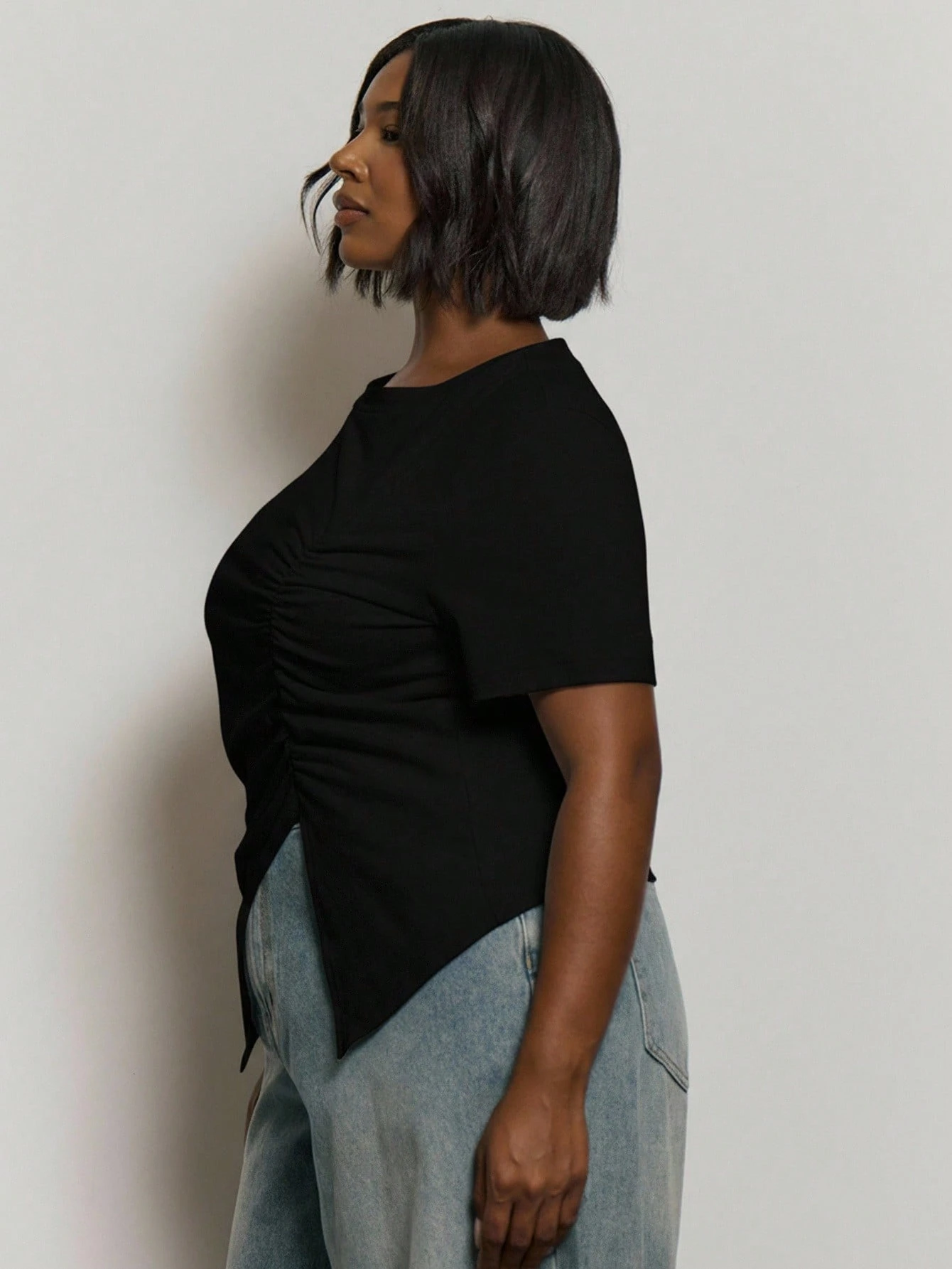 MUSERA Top asymétrique plissé avec découpe, mignon, élégant, romantique, pour les — vue 3