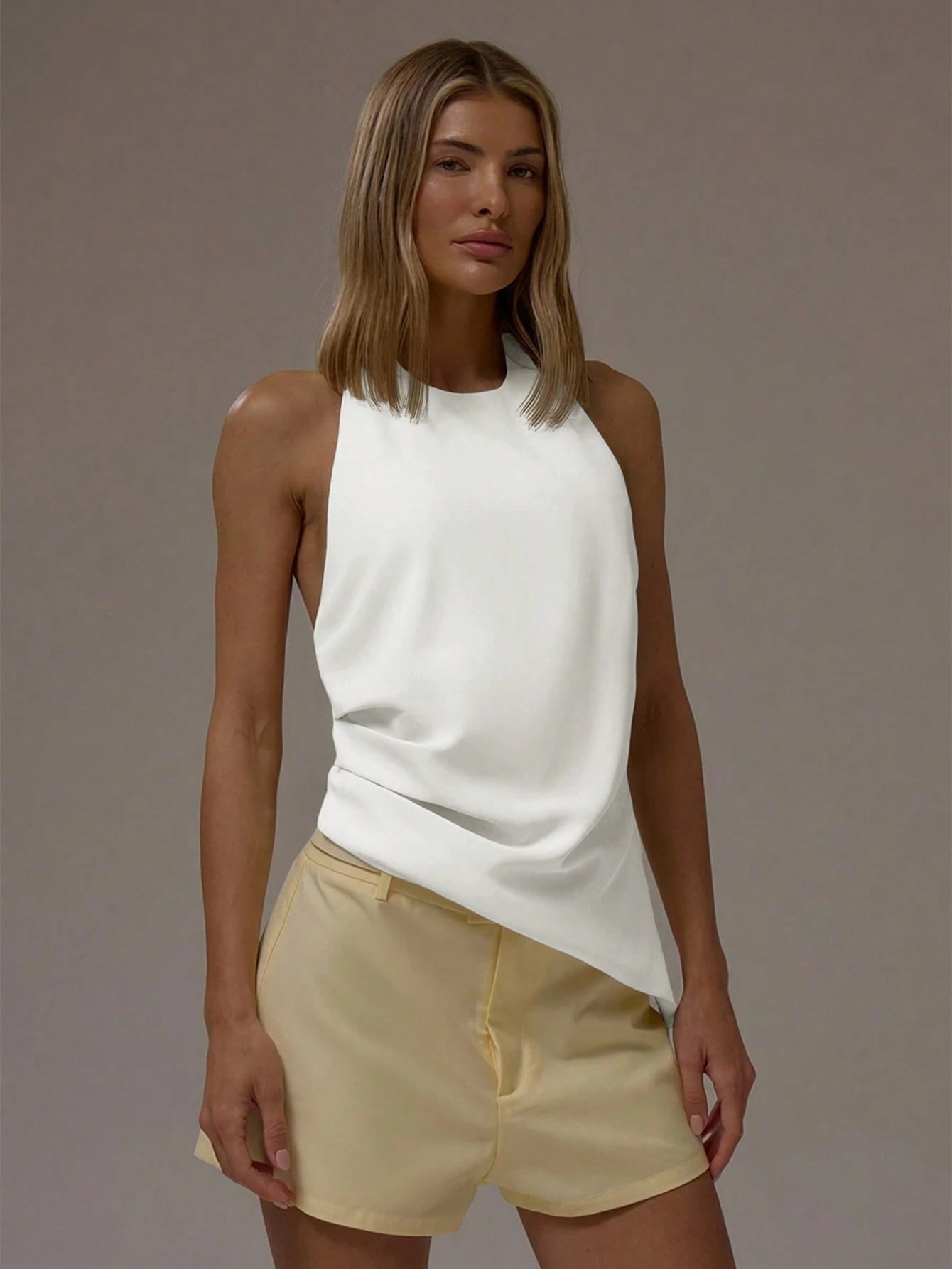 MUSERA Top à col licou, ourlet asymétrique, dos ouvert avec nœud, automne hiver, business