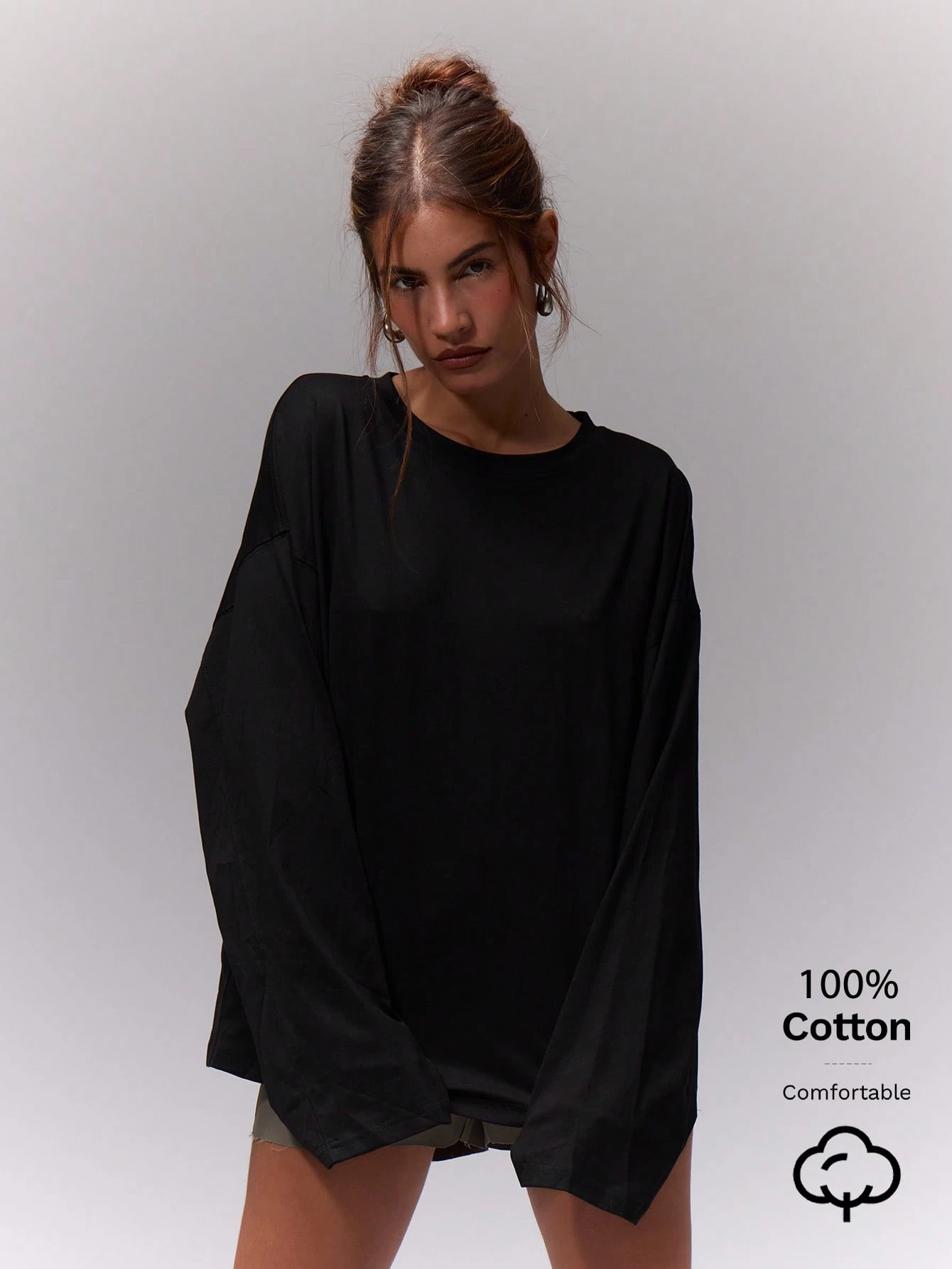 MUSERA Top ample à manches longues, t-shirt oversize décontracté pour tous les jours, — vue 2