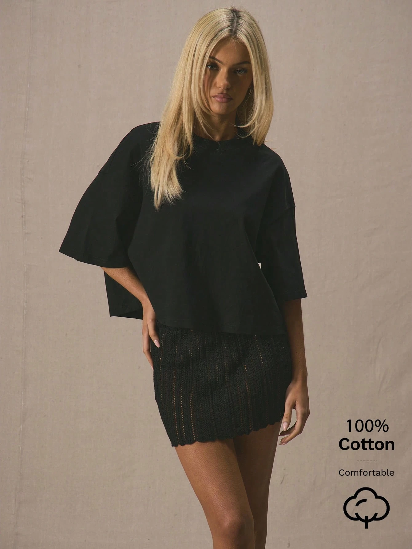 MUSERA T-shirt oversize col ras-du-cou manches coude mignon basique pour vacances travail — vue 2