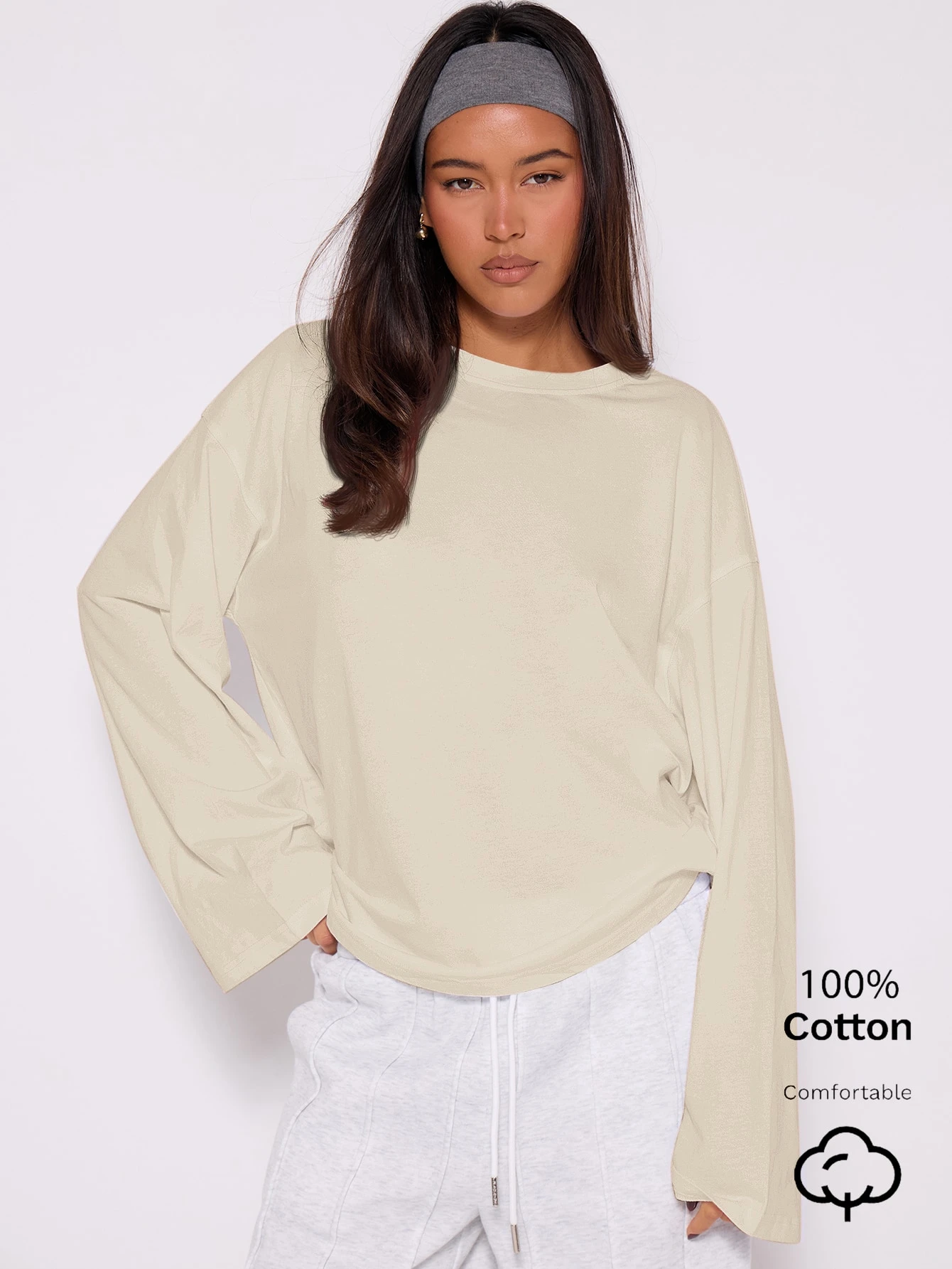 MUSERA Top ample à manches longues, t-shirt oversize décontracté pour tous les jours, — vue 8