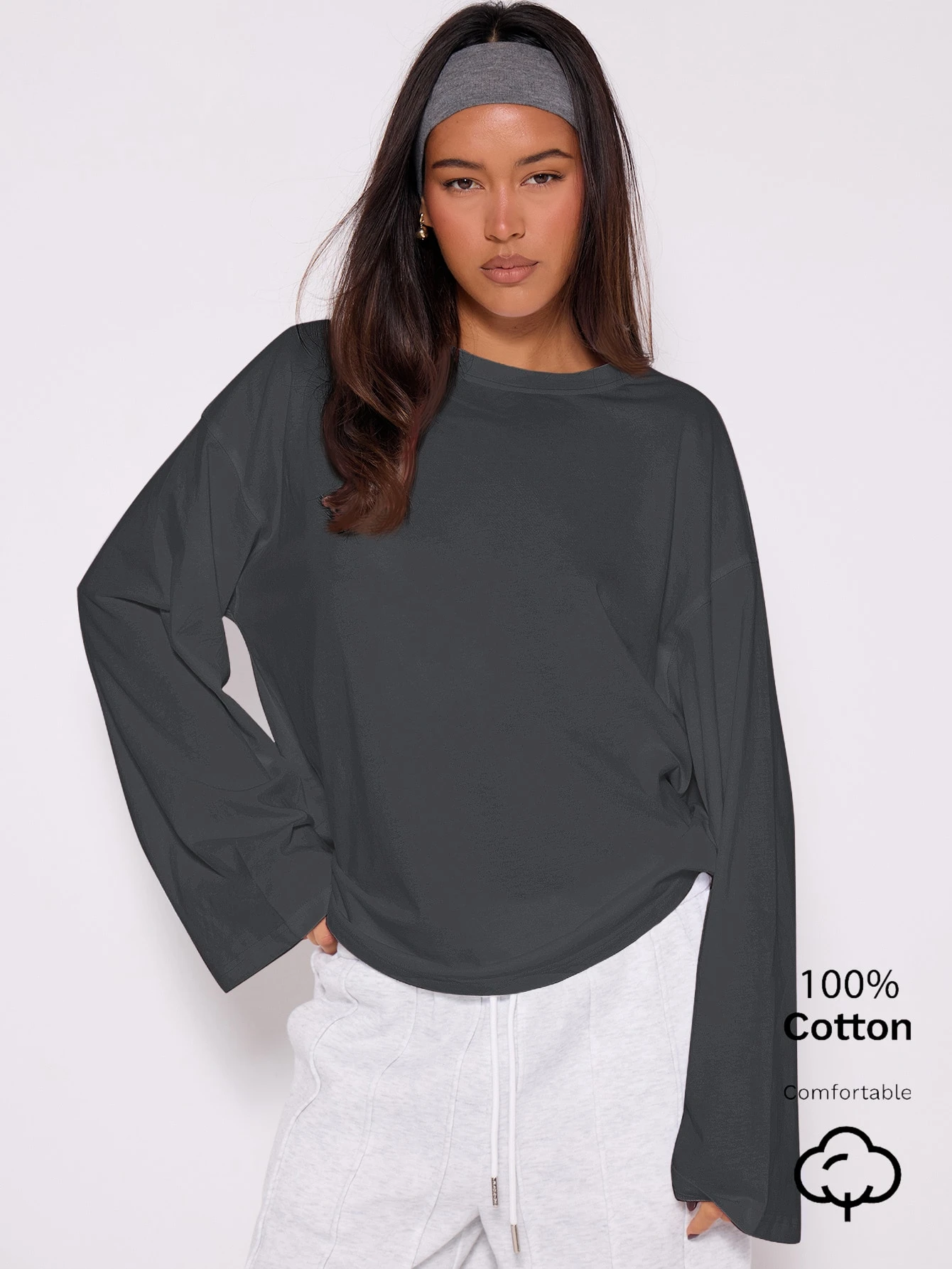 MUSERA Top ample à manches longues, t-shirt oversize décontracté pour tous les jours, — vue 12