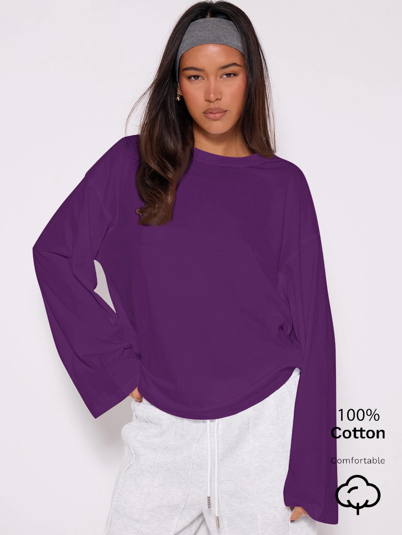 MUSERA Top ample à manches longues, t-shirt oversize décontracté pour tous les jours, — vue 10