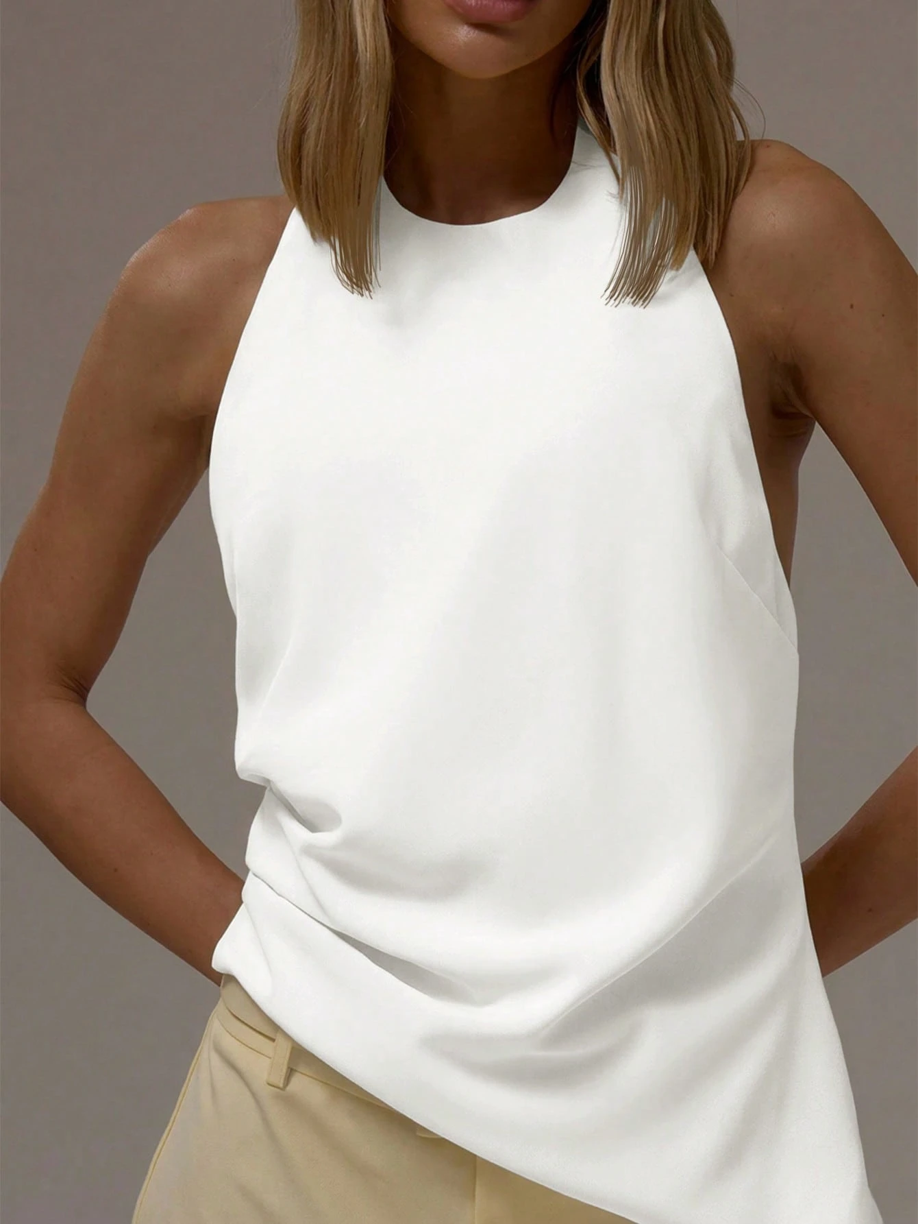 MUSERA Top à col licou, ourlet asymétrique, dos ouvert avec nœud, automne hiver, business — vue 7