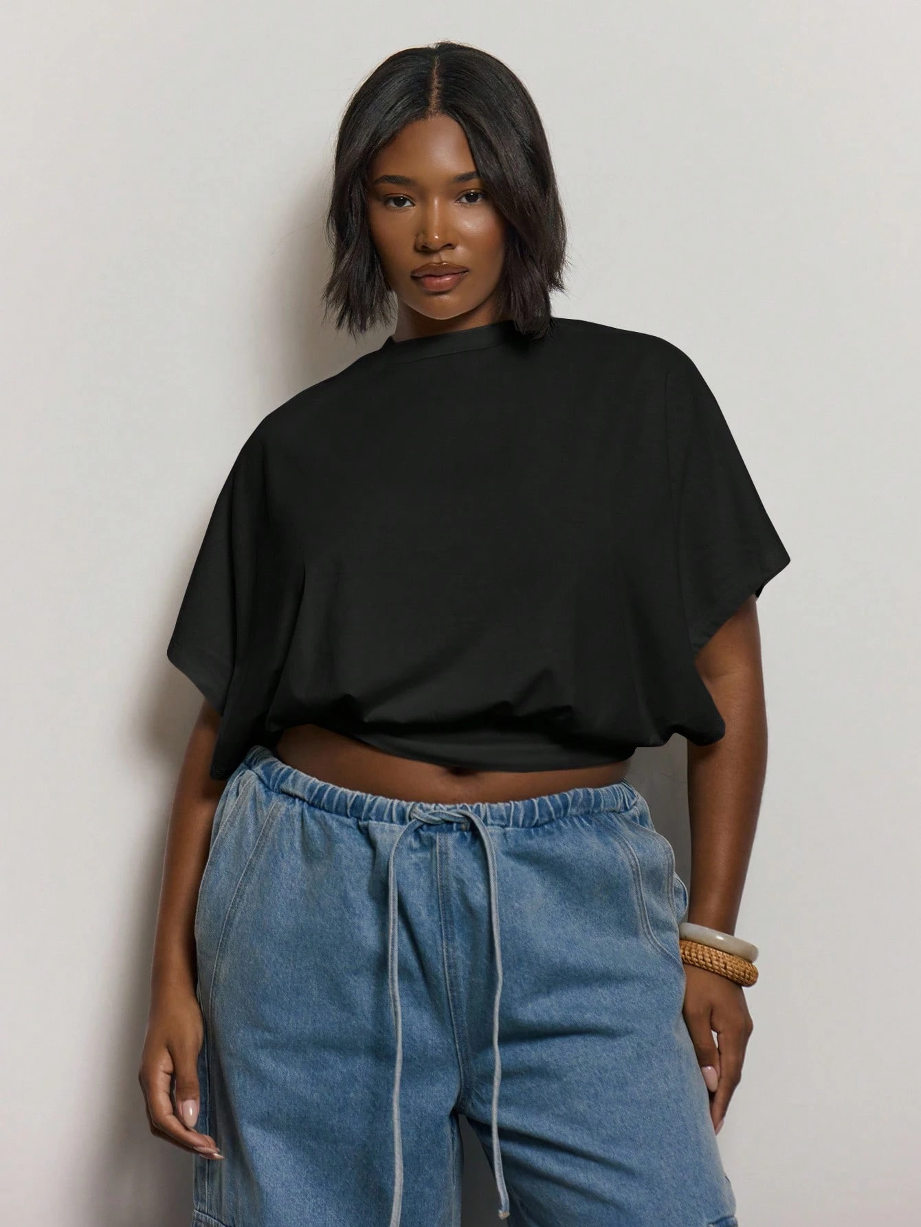MUSERA Top ajusté à la taille avec manches chauve-souris grande taille, mignon, élégant — vue 2