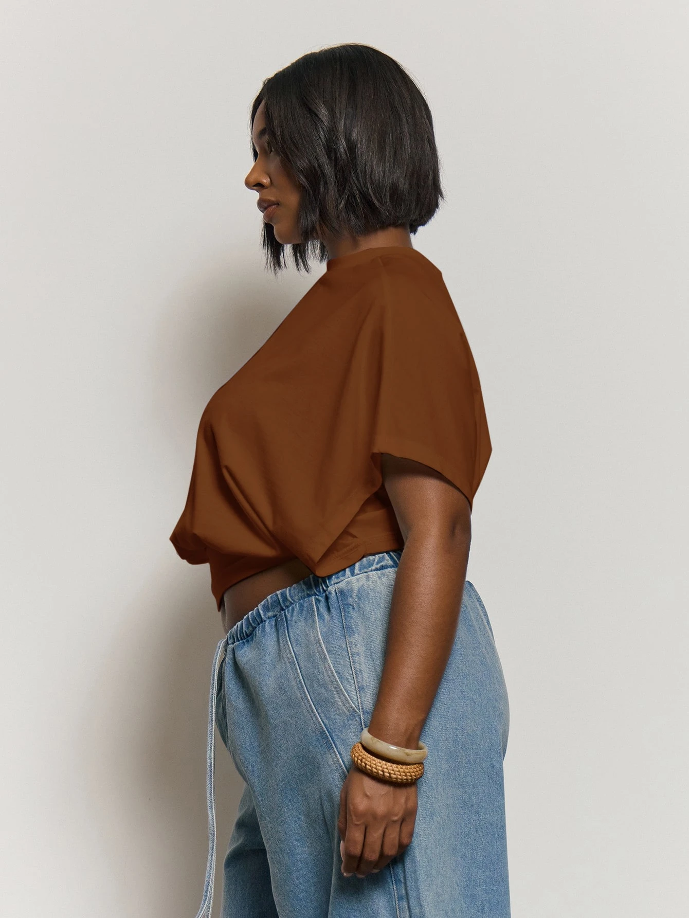 MUSERA Top ajusté à la taille avec manches chauve-souris grande taille, mignon, élégant — vue 6