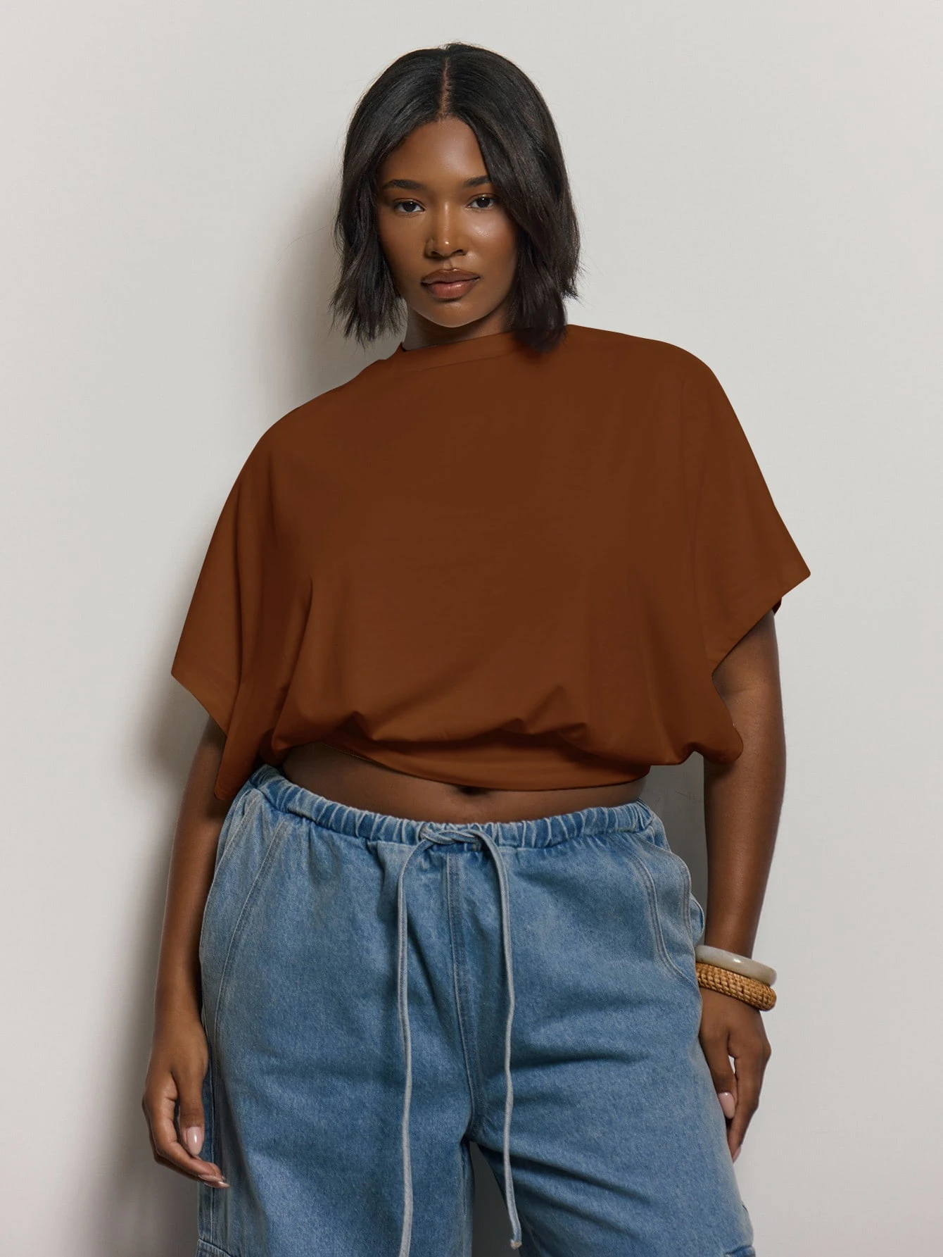 MUSERA Top ajusté à la taille avec manches chauve-souris grande taille, mignon, élégant — vue 3