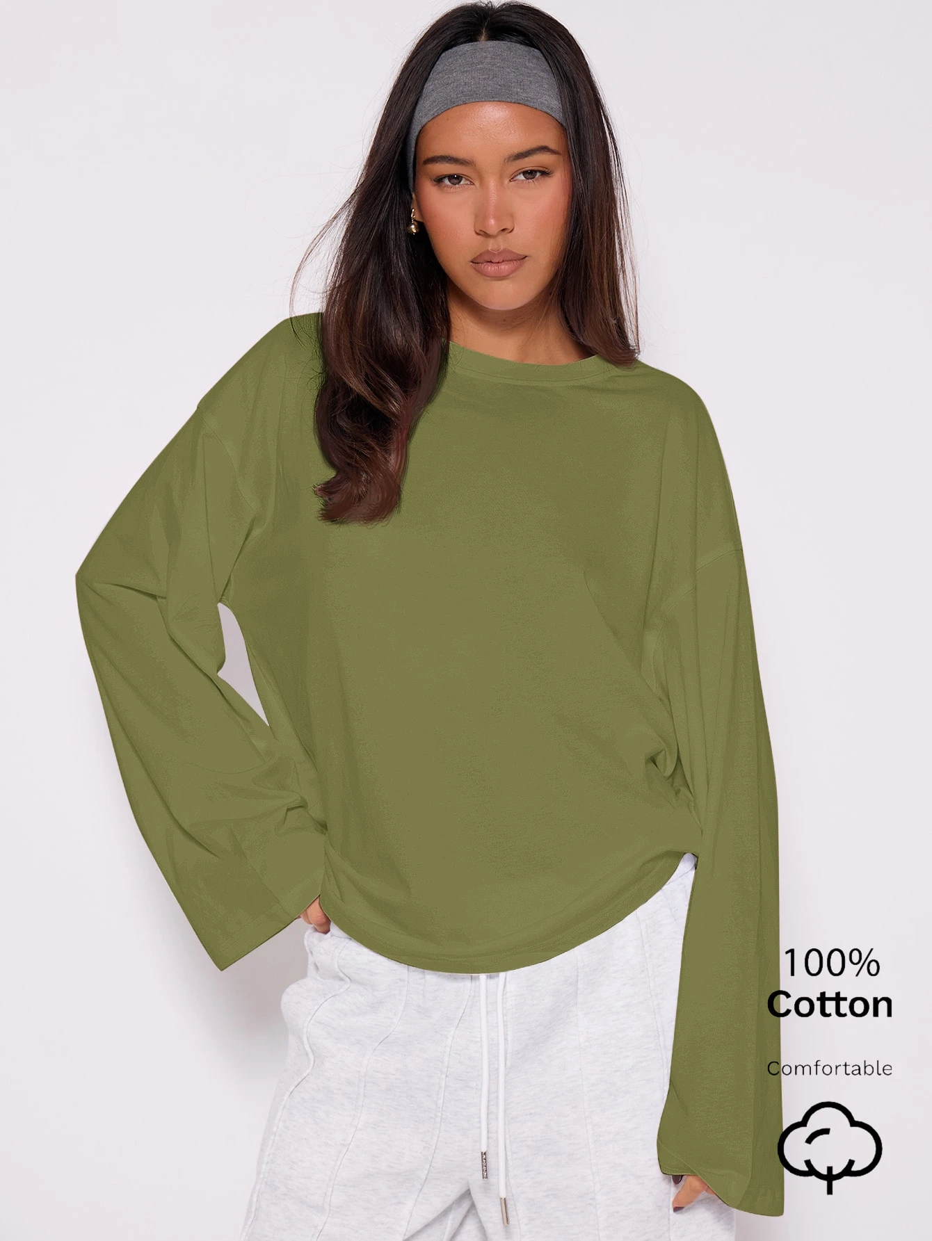 MUSERA Top ample à manches longues, t-shirt oversize décontracté pour tous les jours, — vue 15