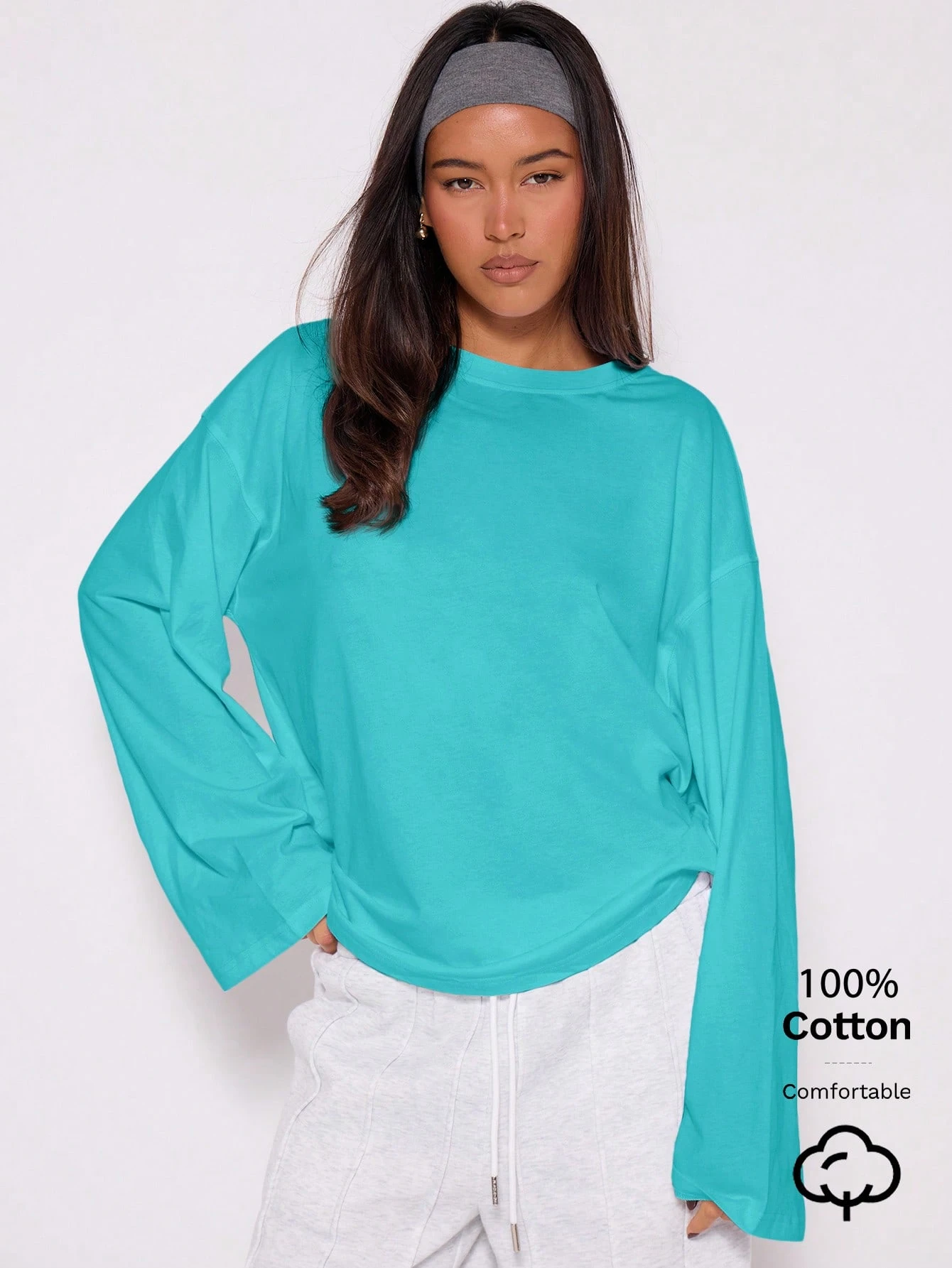 MUSERA Top ample à manches longues, t-shirt oversize décontracté pour tous les jours, — vue 13