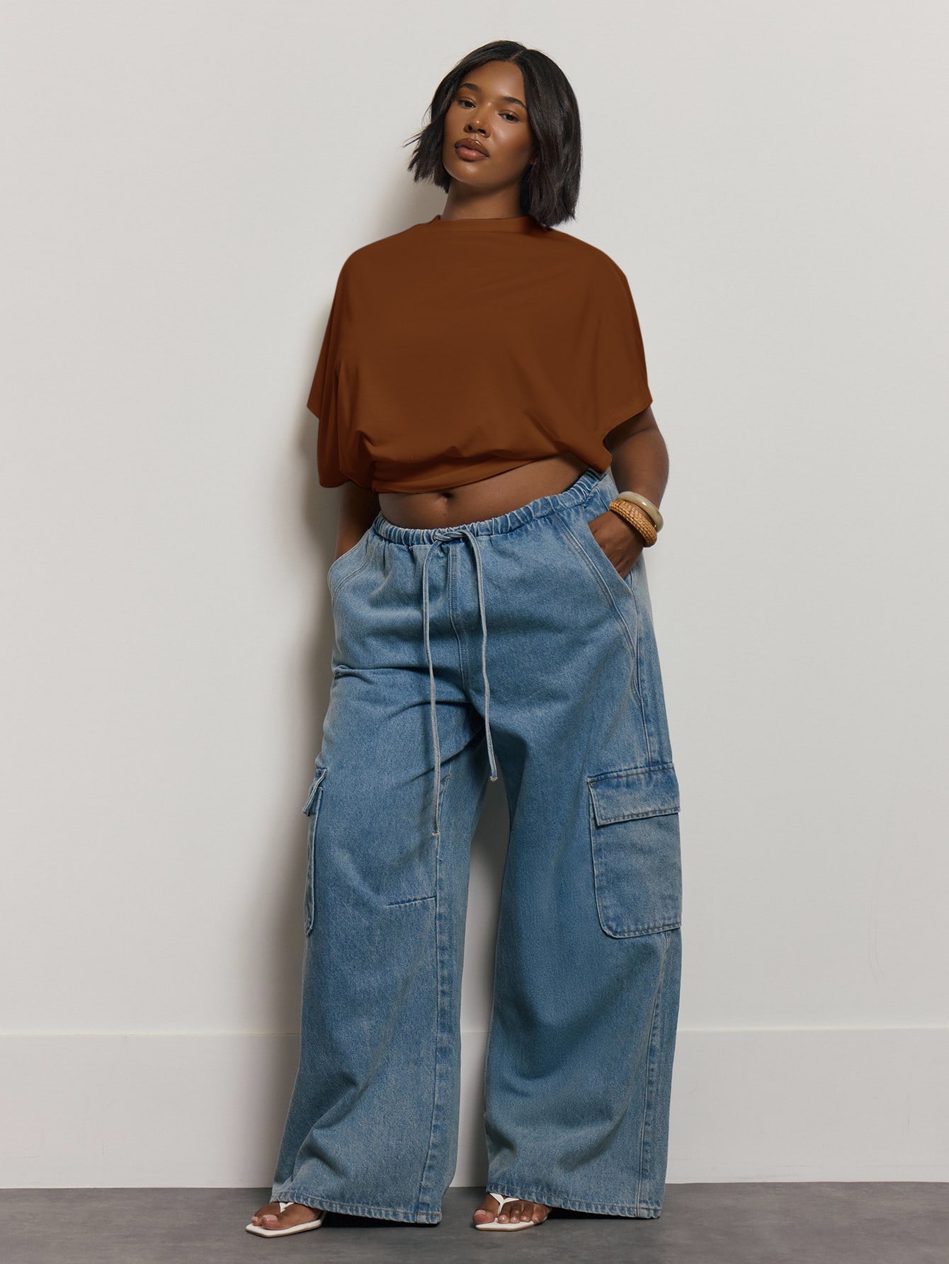 MUSERA Top ajusté à la taille avec manches chauve-souris grande taille, mignon, élégant — vue 12