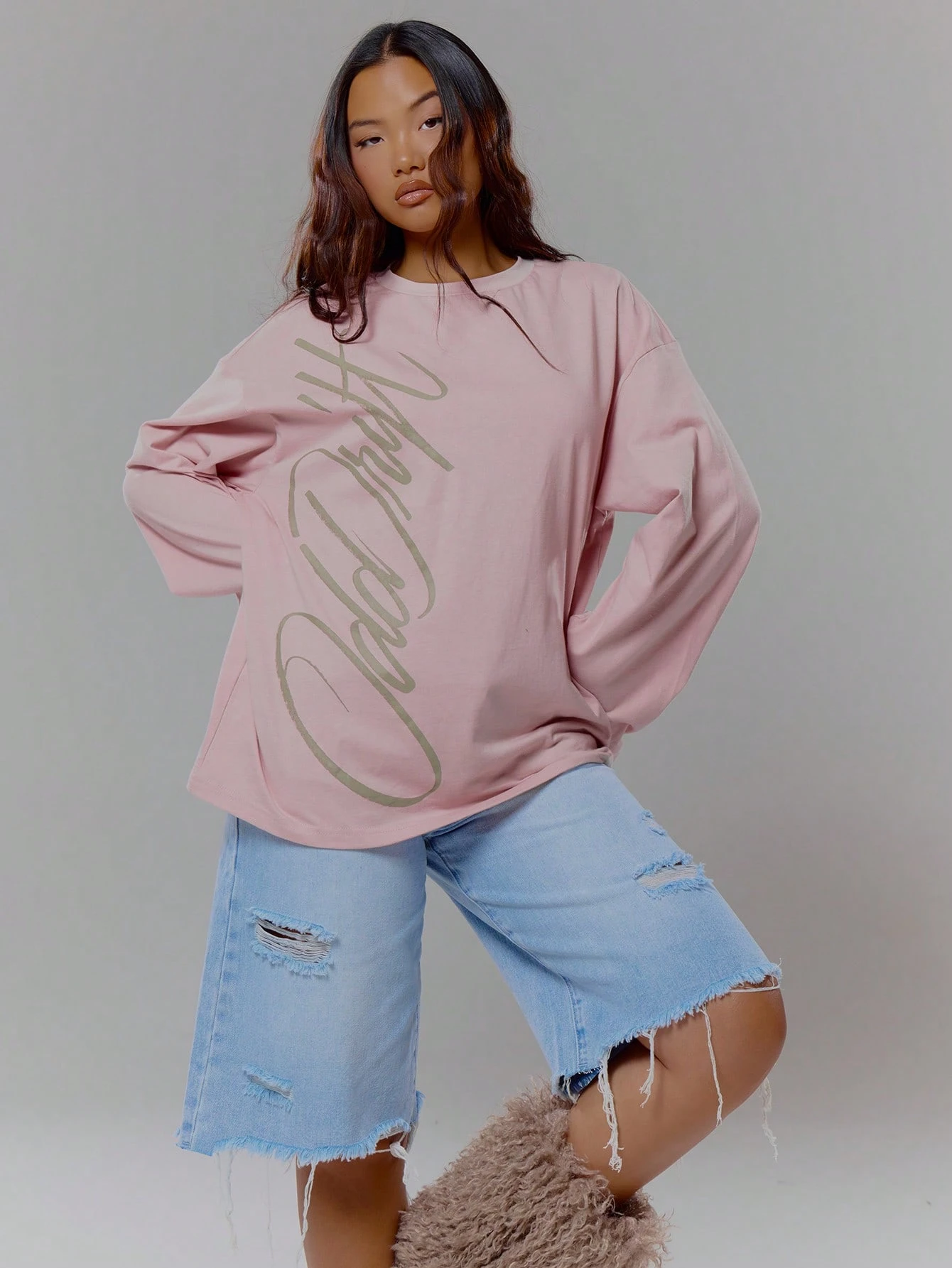 MUSERA Top à manches longues imprimé graphique oversize, streetwear coolgirl, sexy — vue 5