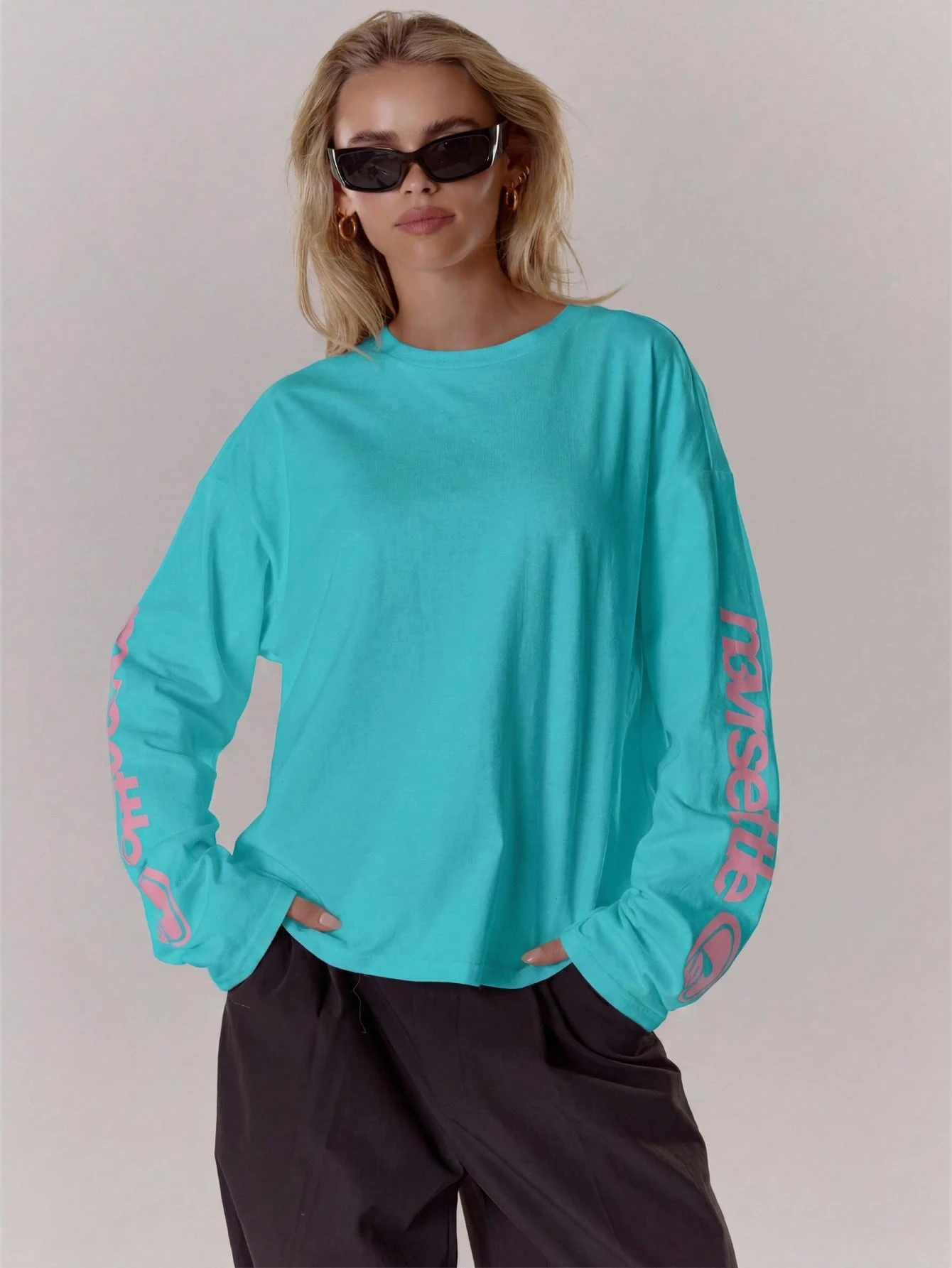 MUSERA Top à manches longues avec imprimé surdimensionné, style cool fille, streetwear, — vue 5
