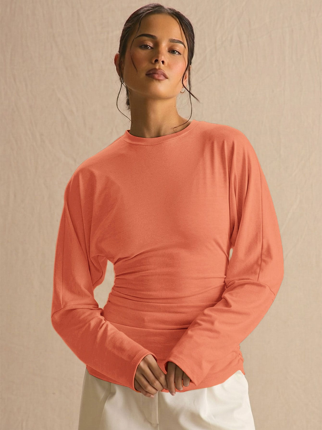 MUSERA Top à manches longues chauve-souris avec taille froncée et plissée, printemps — vue 5