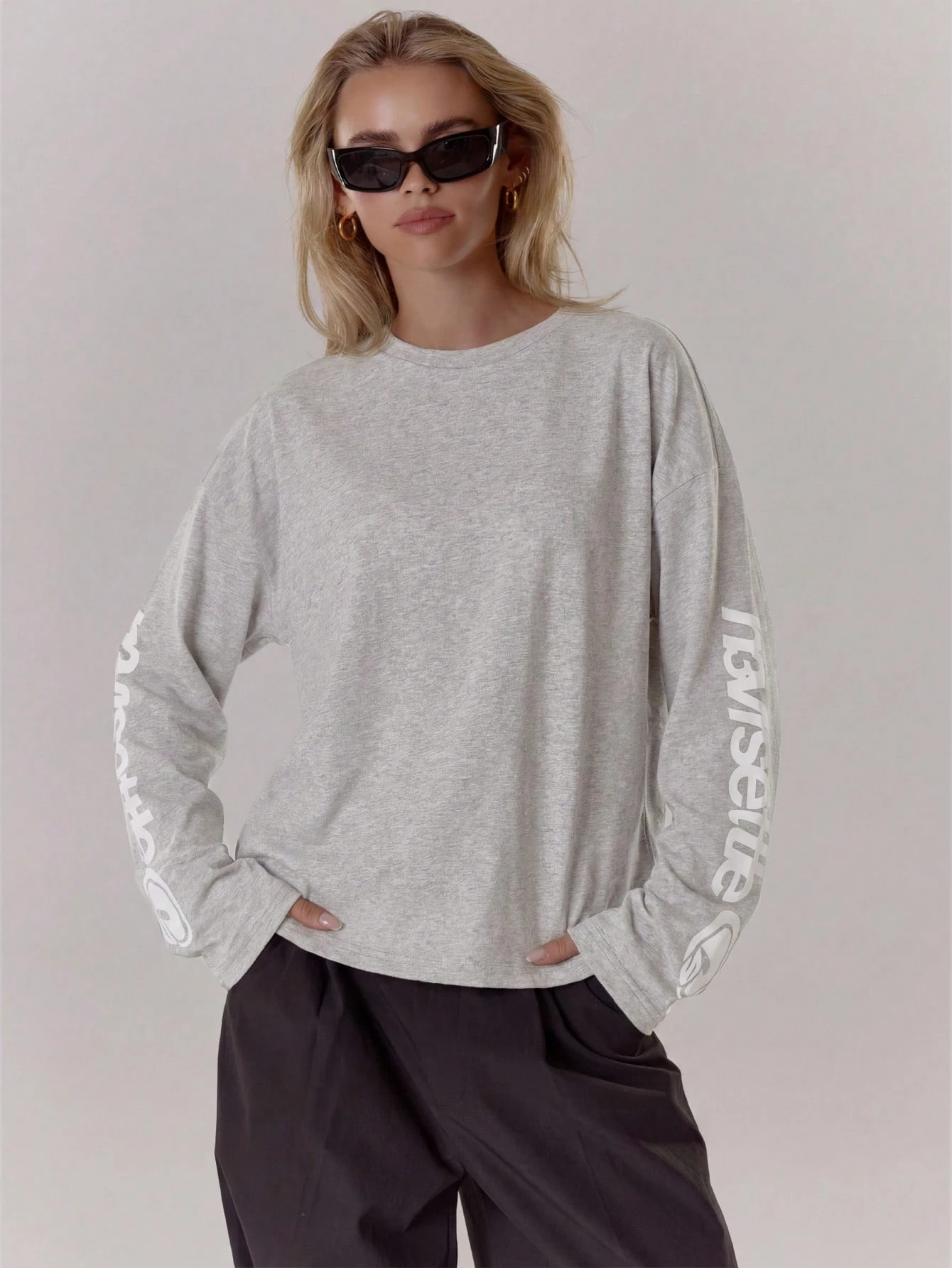 MUSERA Top à manches longues avec imprimé surdimensionné, style cool fille, streetwear, — vue 6
