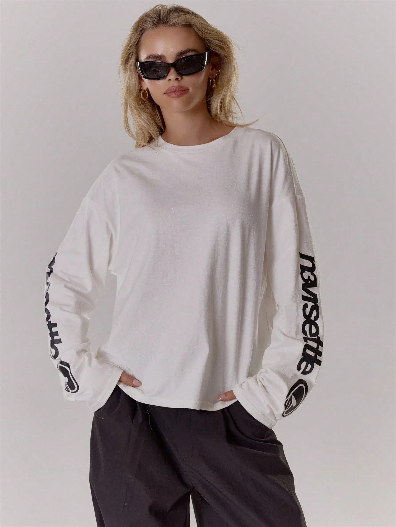 MUSERA Top à manches longues avec imprimé surdimensionné, style cool fille, streetwear, — vue 2