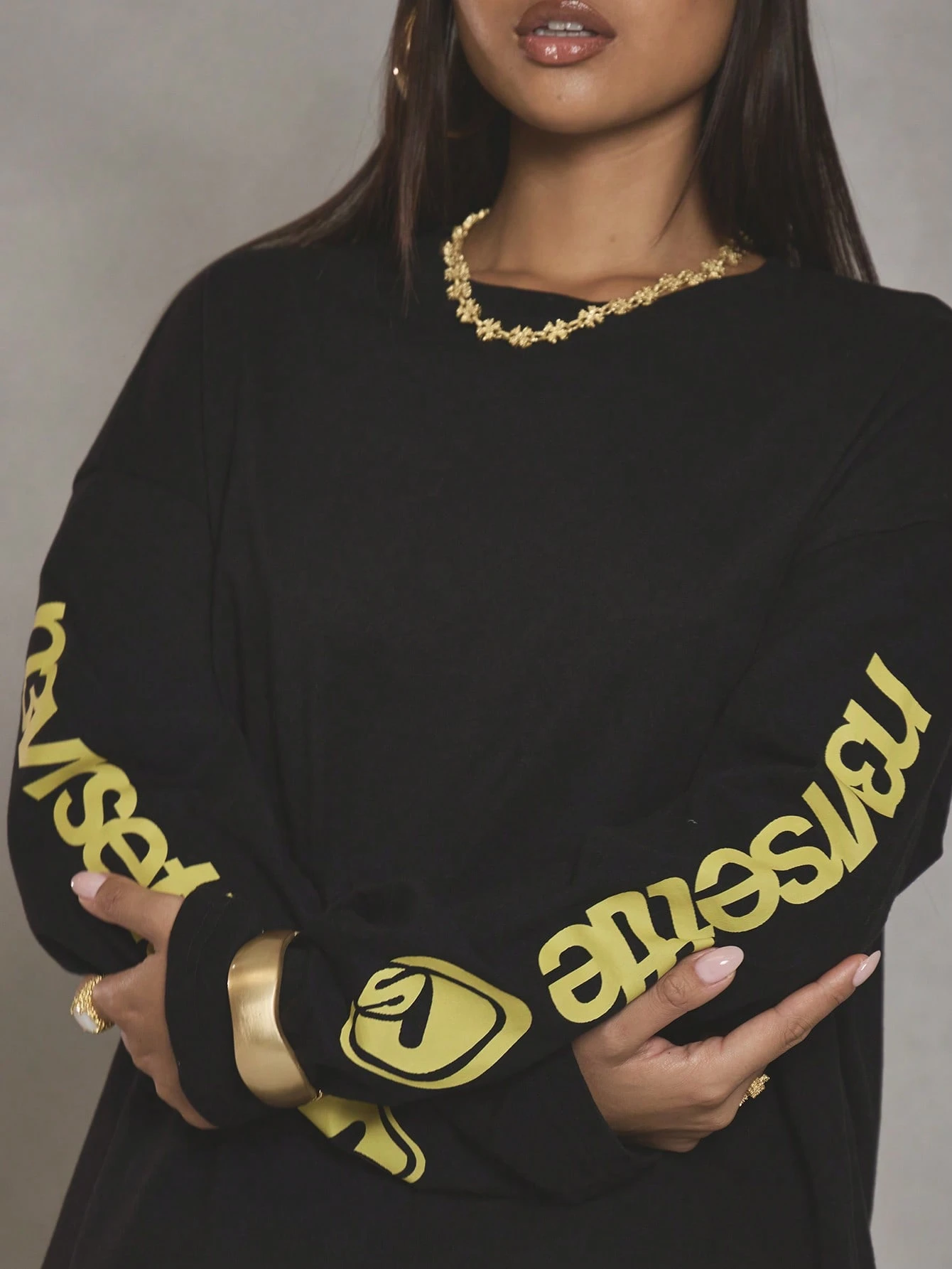 MUSERA Top à manches longues avec imprimé surdimensionné, style cool fille, streetwear,