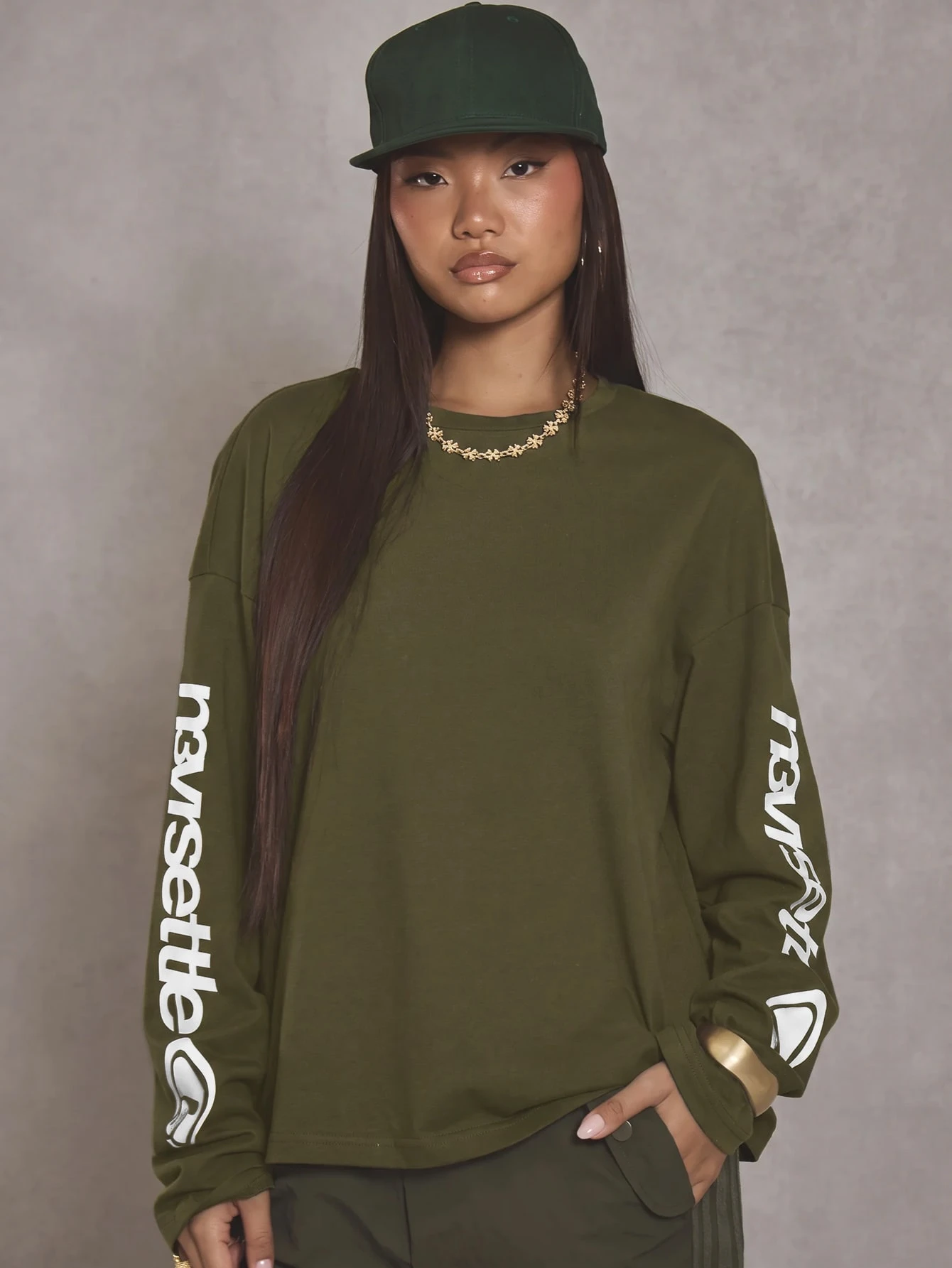 MUSERA Top à manches longues avec imprimé surdimensionné, style cool fille, streetwear, — vue 3