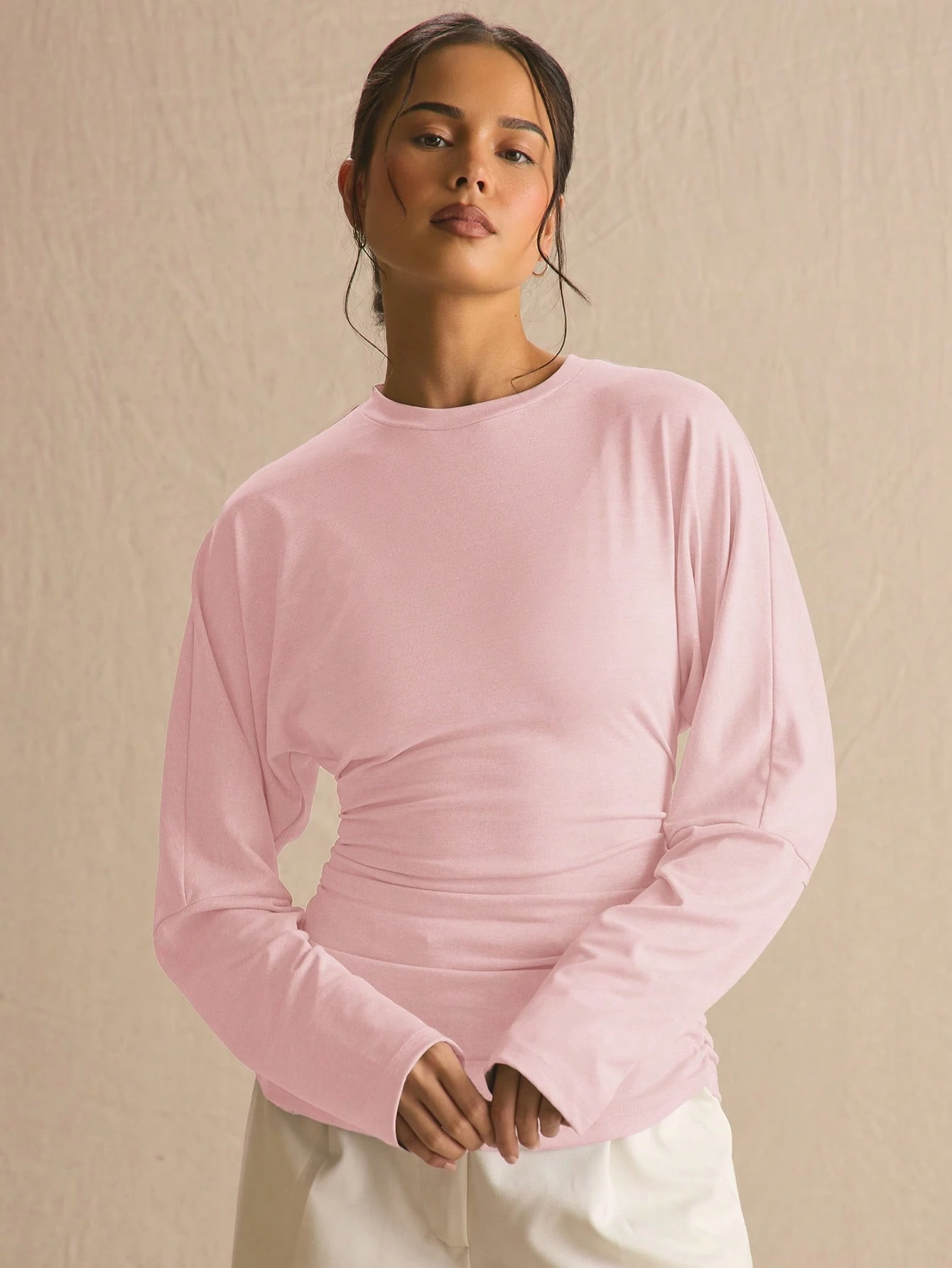 MUSERA Top à manches longues chauve-souris avec taille froncée et plissée, printemps — vue 6