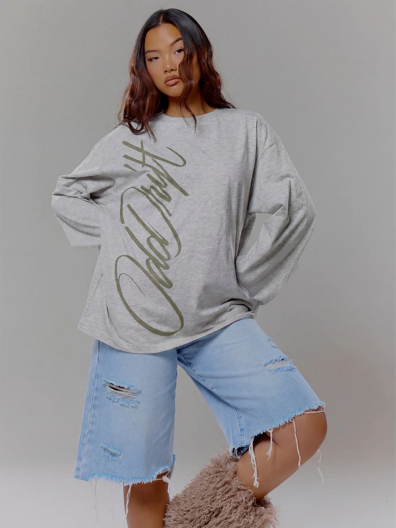 MUSERA Top à manches longues imprimé graphique oversize, streetwear coolgirl, sexy — vue 4