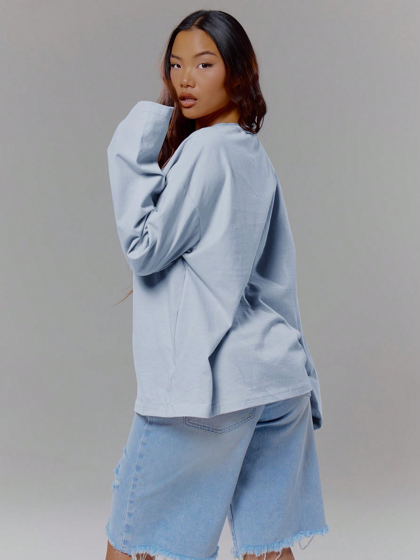 MUSERA Top à manches longues imprimé graphique oversize, streetwear coolgirl, sexy — vue 6