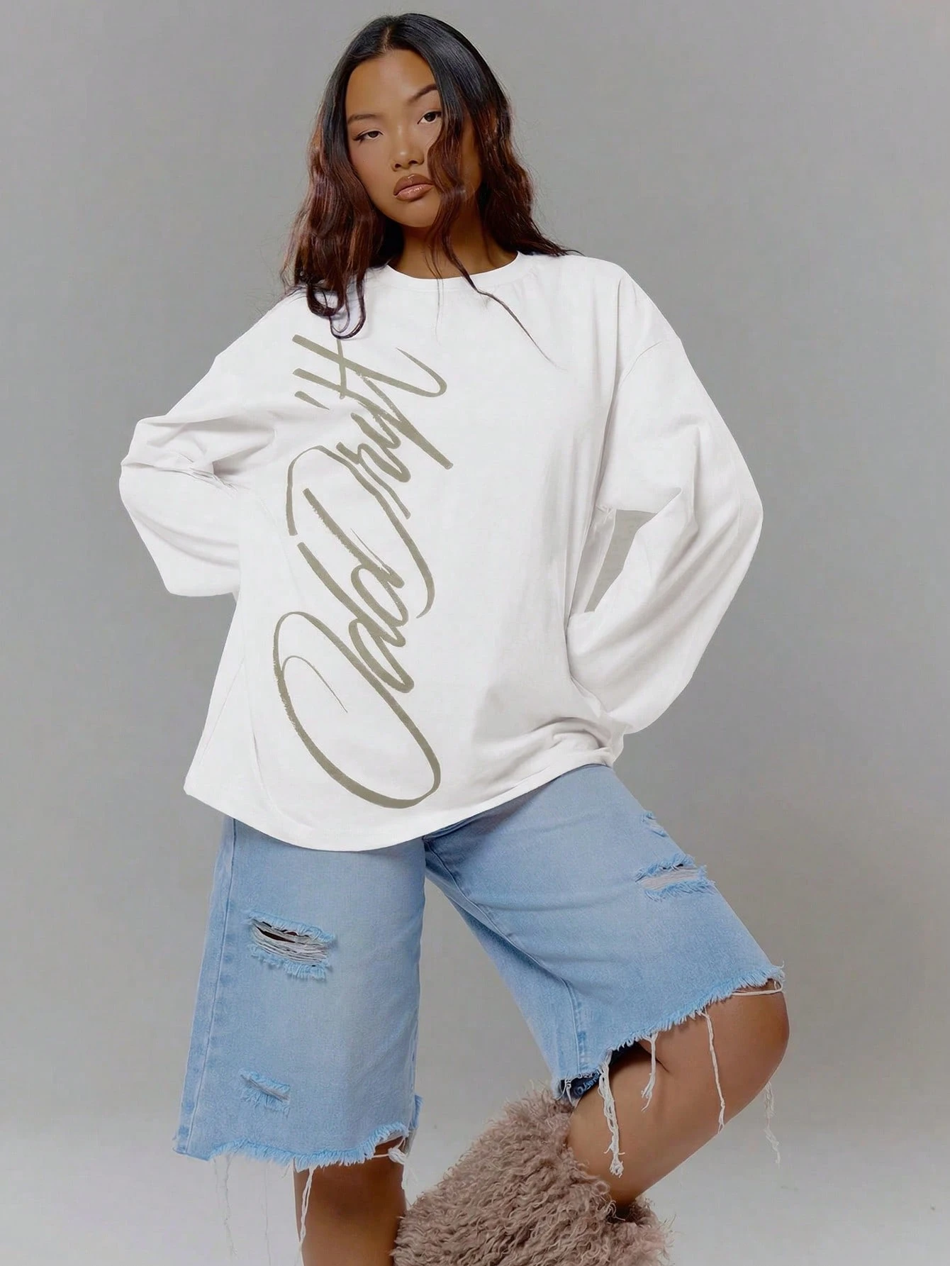 MUSERA Top à manches longues imprimé graphique oversize, streetwear coolgirl, sexy — vue 3