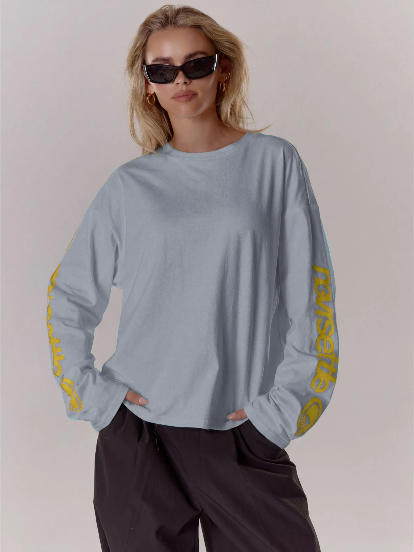 MUSERA Top à manches longues avec imprimé surdimensionné, style cool fille, streetwear, — vue 7