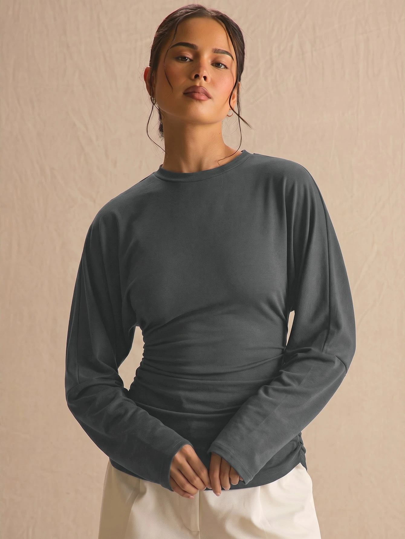 MUSERA Top à manches longues chauve-souris avec taille froncée et plissée, printemps — vue 10