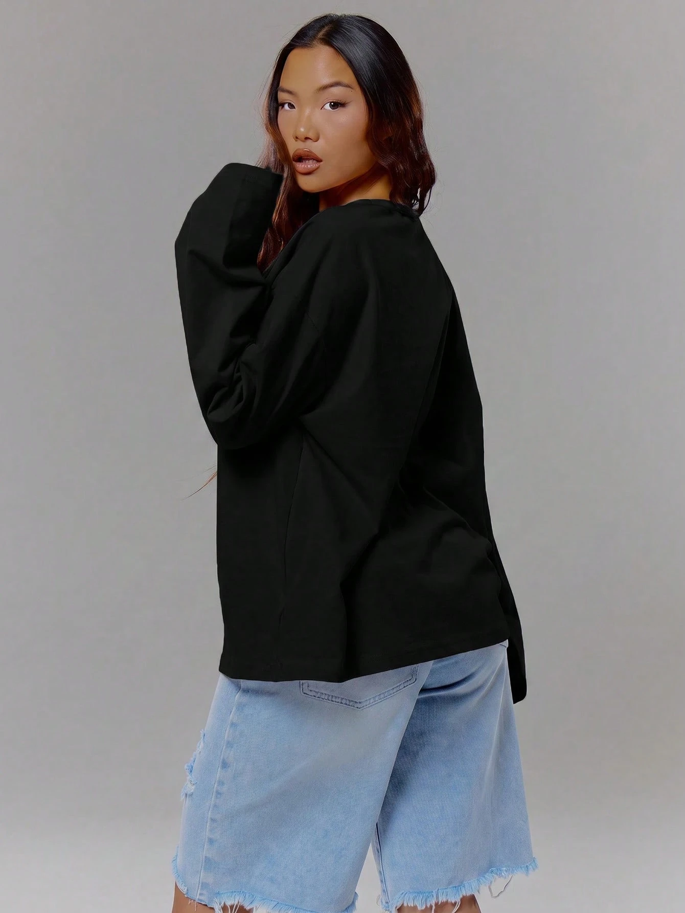 MUSERA Top à manches longues imprimé graphique oversize, streetwear coolgirl, sexy — vue 7
