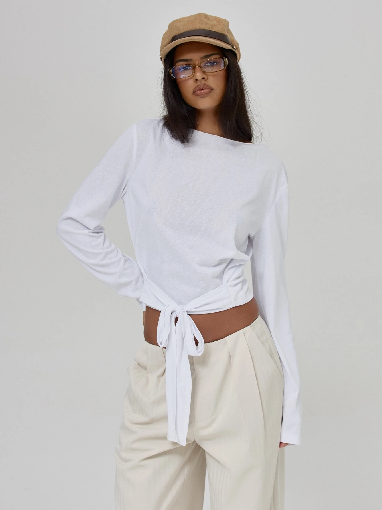 MUSERA Top col bateau coupe ample manches longues détail taille automne hiver mignon — vue 2