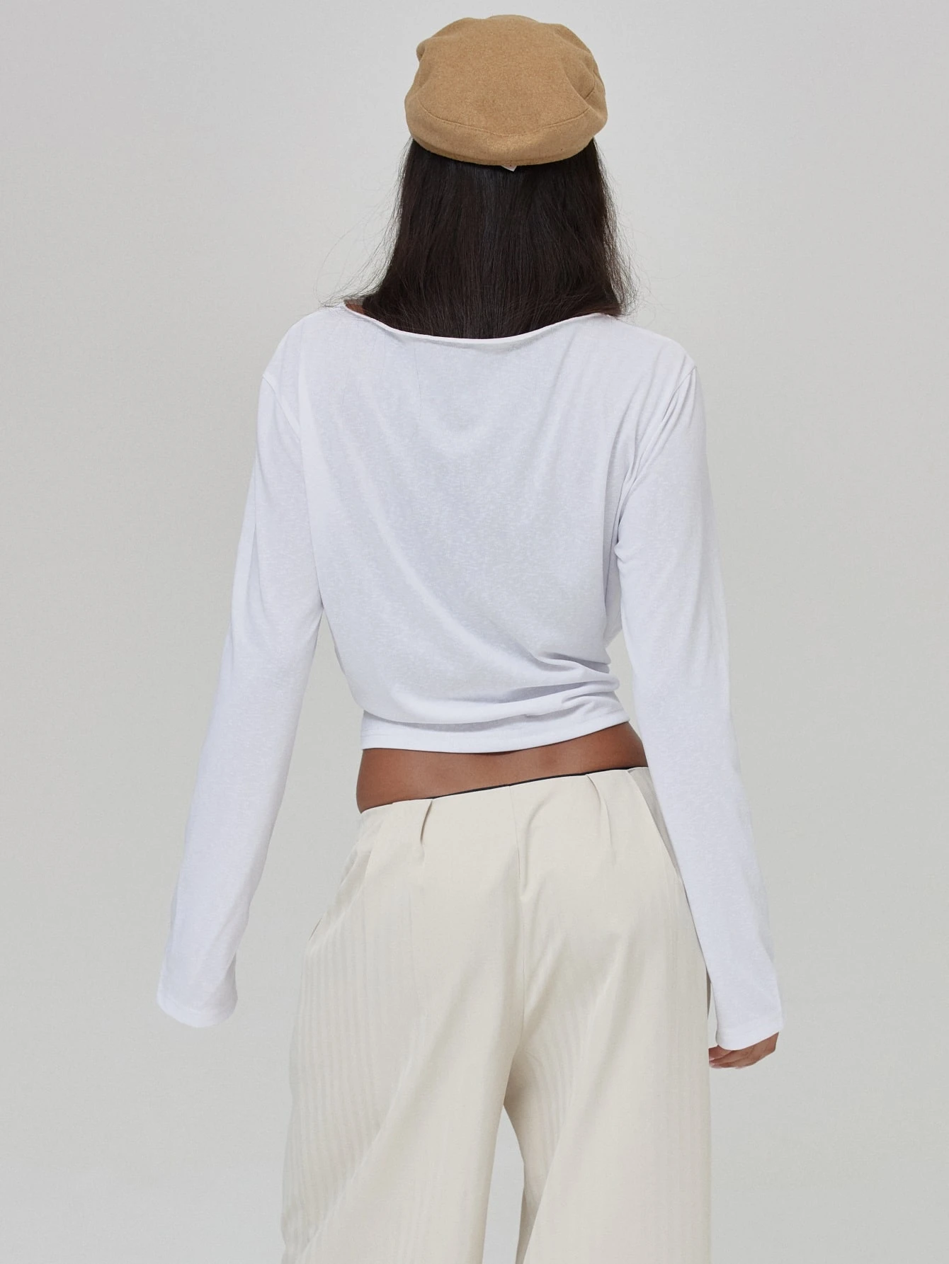 MUSERA Top col bateau coupe ample manches longues détail taille automne hiver mignon — vue 5