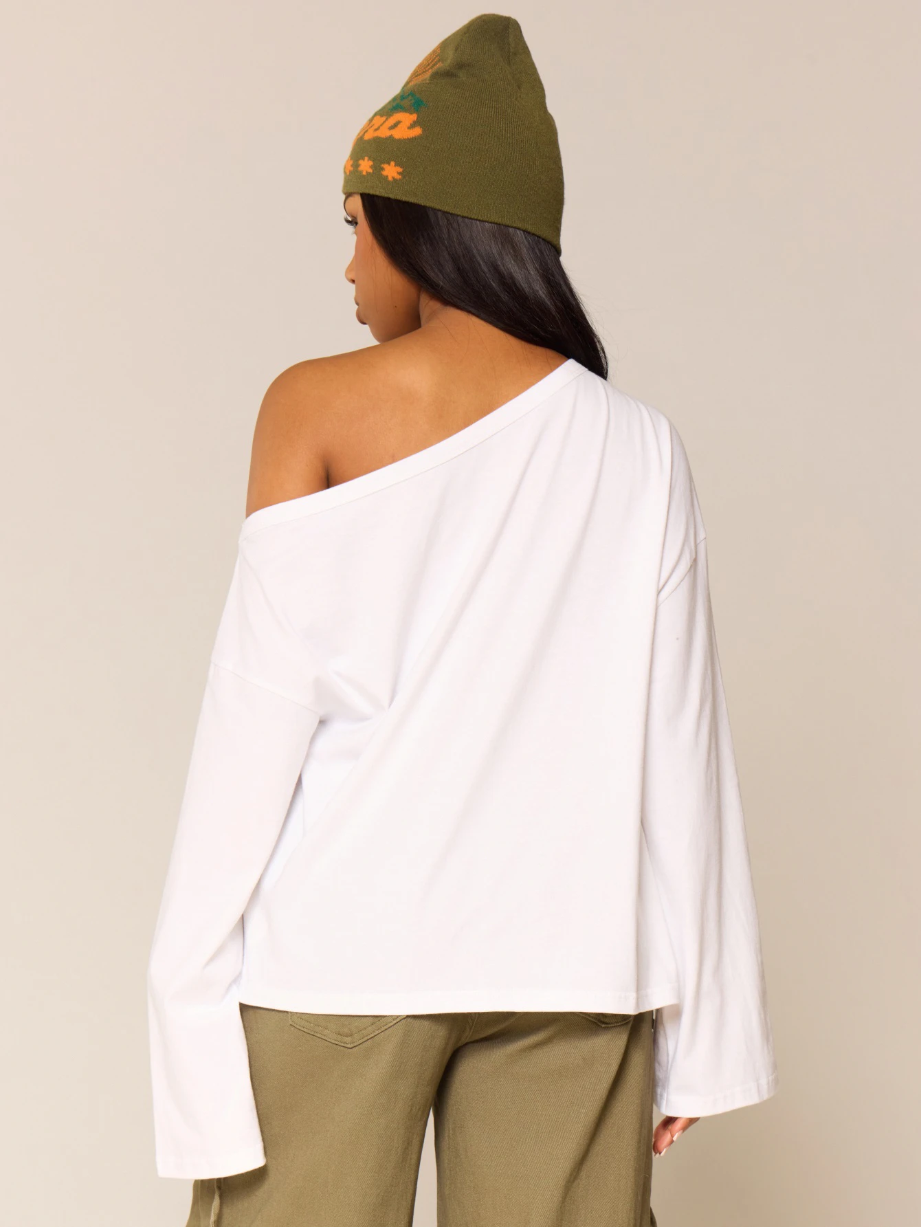 MUSERA T-shirt blanc oversize à manches longues et épaules dénudées, basique pour le — vue 4