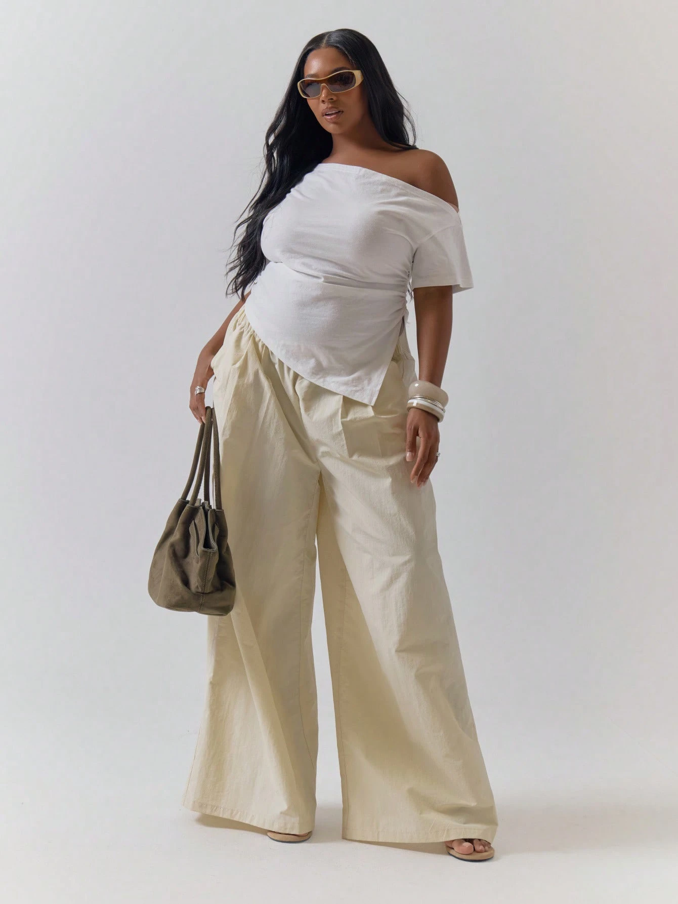 MUSERA Top blanc en coton asymétrique à une épaule froncé, décontracté, pour fête, hiver, — vue 3