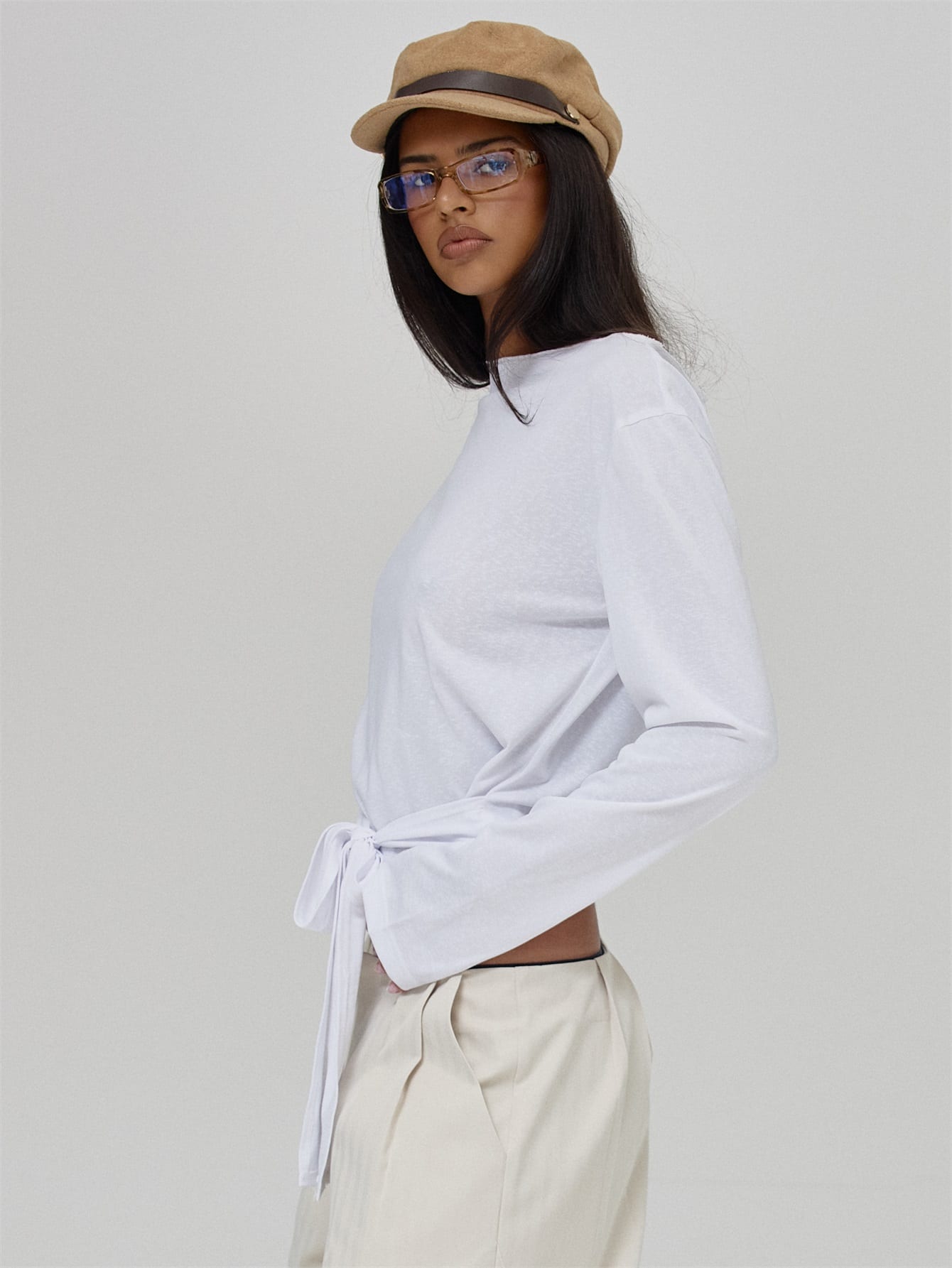 MUSERA Top col bateau coupe ample manches longues détail taille automne hiver mignon — vue 4