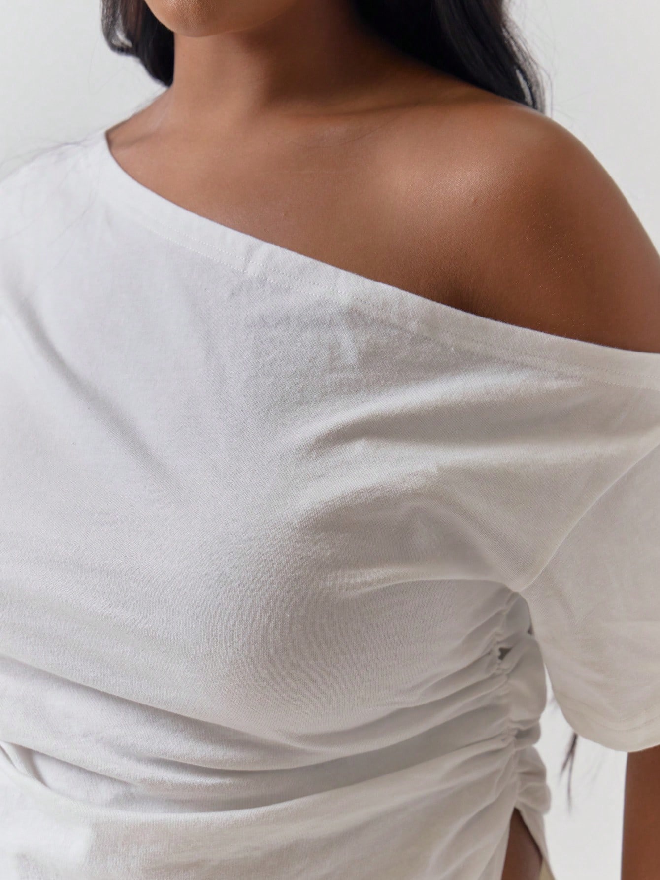 MUSERA Top blanc en coton asymétrique à une épaule froncé, décontracté, pour fête, hiver, — vue 6
