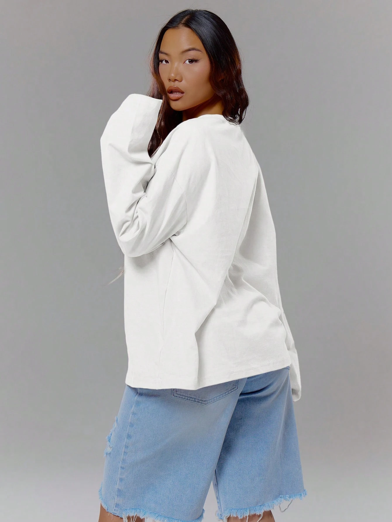 MUSERA Top à manches longues imprimé graphique oversize, streetwear coolgirl, sexy — vue 8