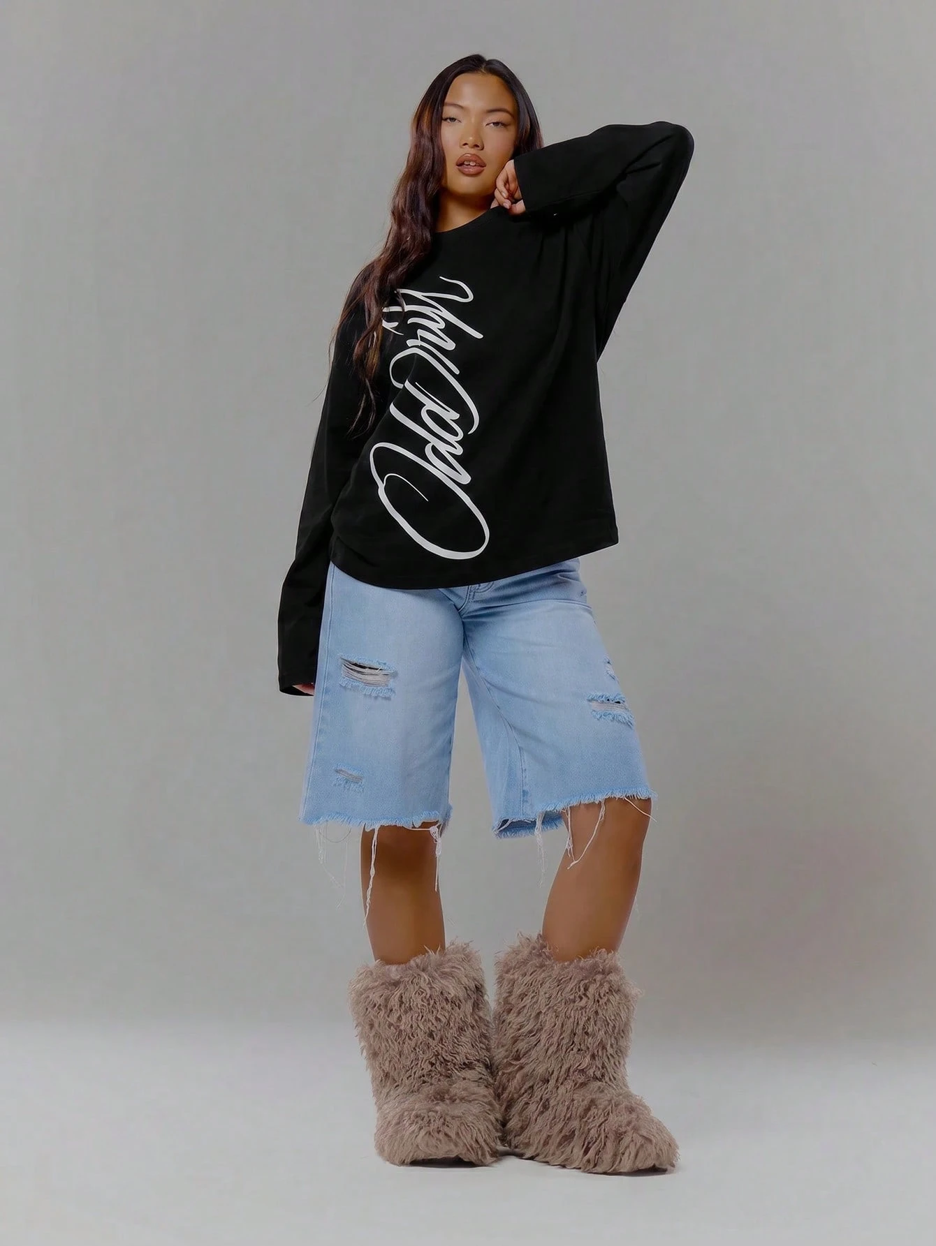 MUSERA Top à manches longues imprimé graphique oversize, streetwear coolgirl, sexy — vue 12