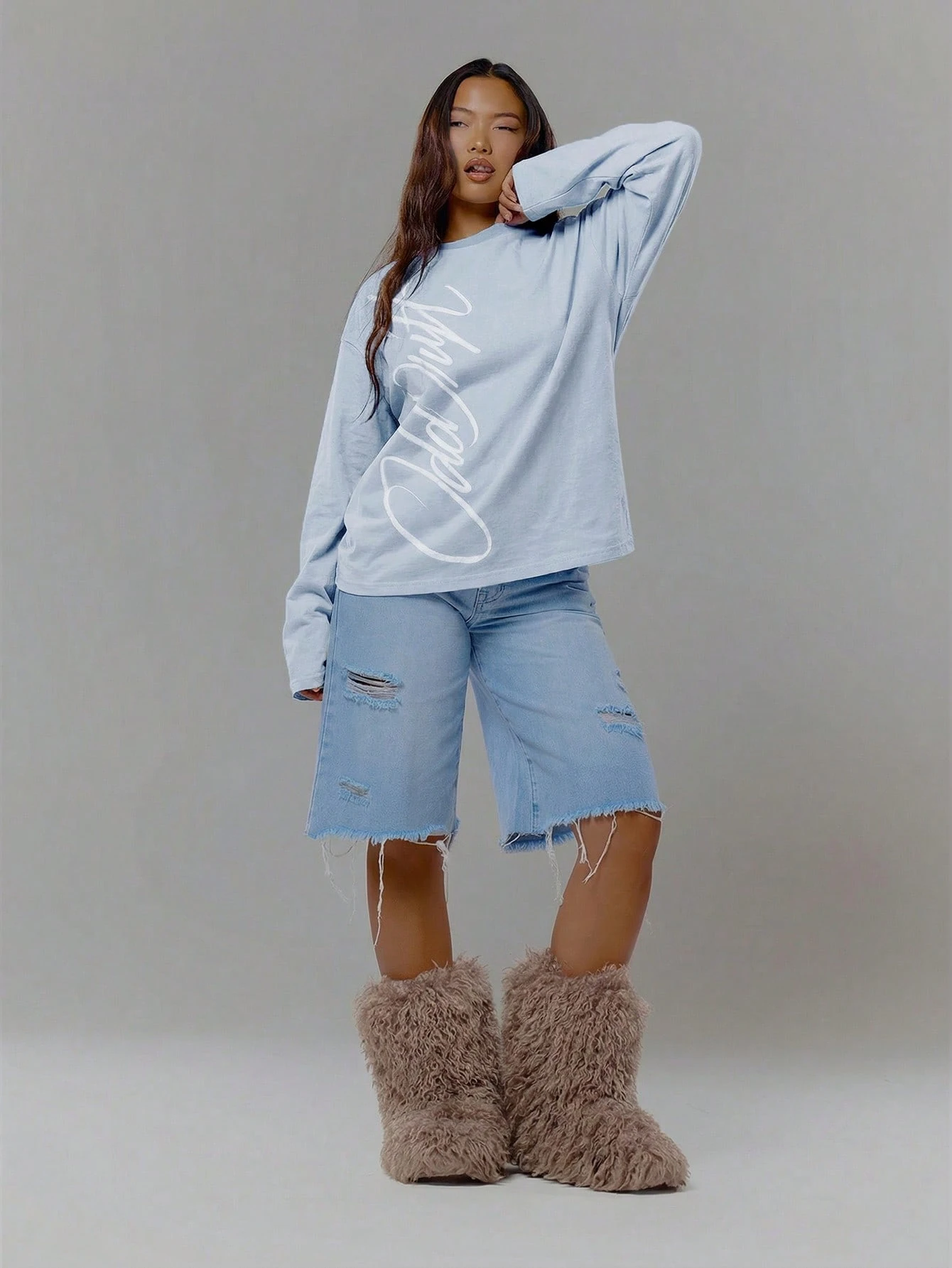MUSERA Top à manches longues imprimé graphique oversize, streetwear coolgirl, sexy — vue 11
