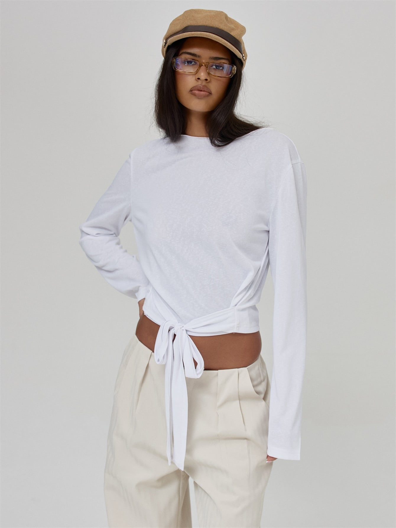 MUSERA Top col bateau coupe ample manches longues détail taille automne hiver mignon — vue 8