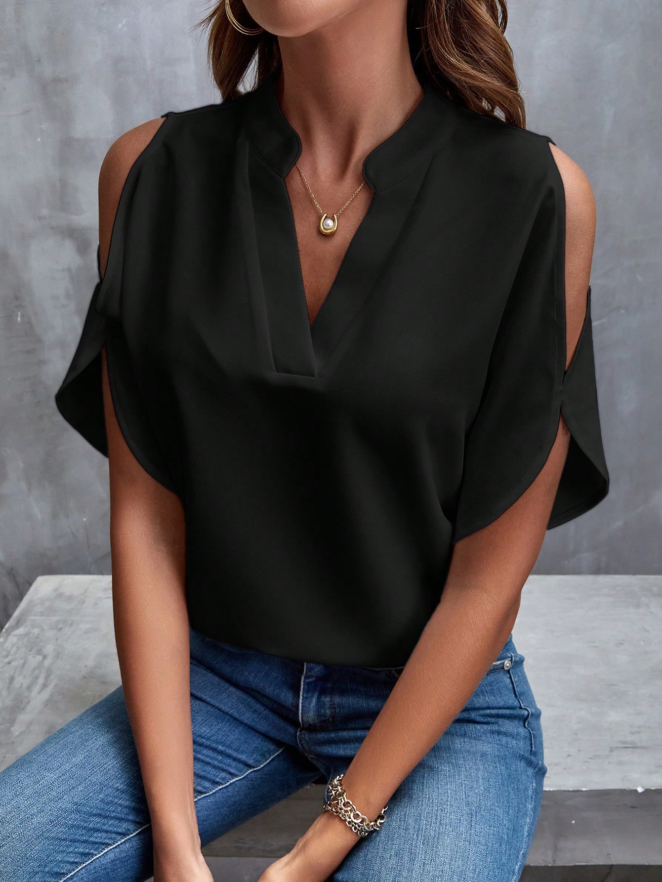Clasi Blouse à manches fendues et épaules dégagées, chemise blanche — vue 2