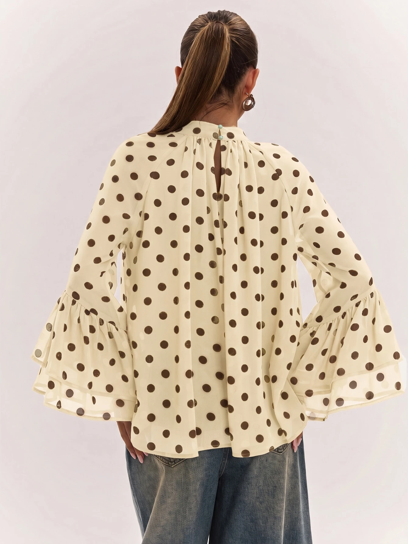 Blouse à imprimé à pois col rond à la mode et polyvalente pour femmes, convient — vue 5