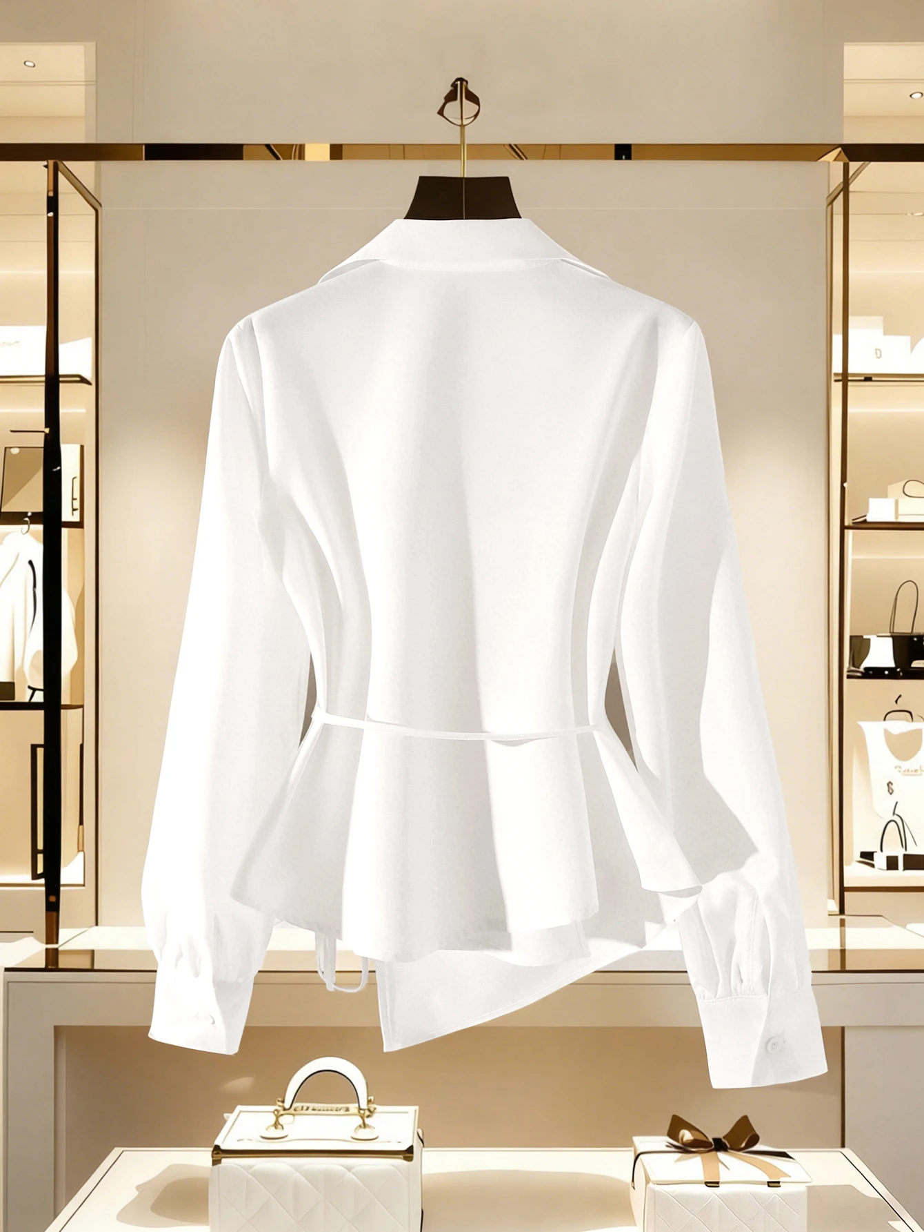 Franclia Blouse classique à manches lanternes, col V et taille nouée, pour le travail et — vue 5