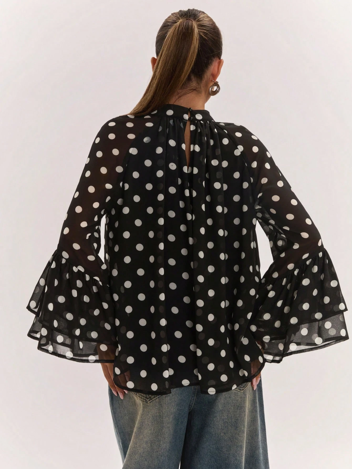 Blouse à imprimé à pois col rond à la mode et polyvalente pour femmes, convient — vue 4