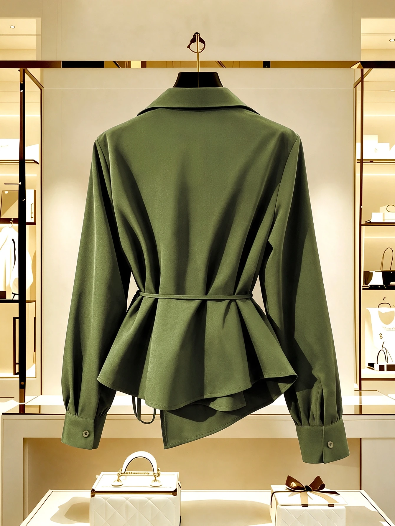 Franclia Blouse classique à manches lanternes, col V et taille nouée, pour le travail et — vue 6
