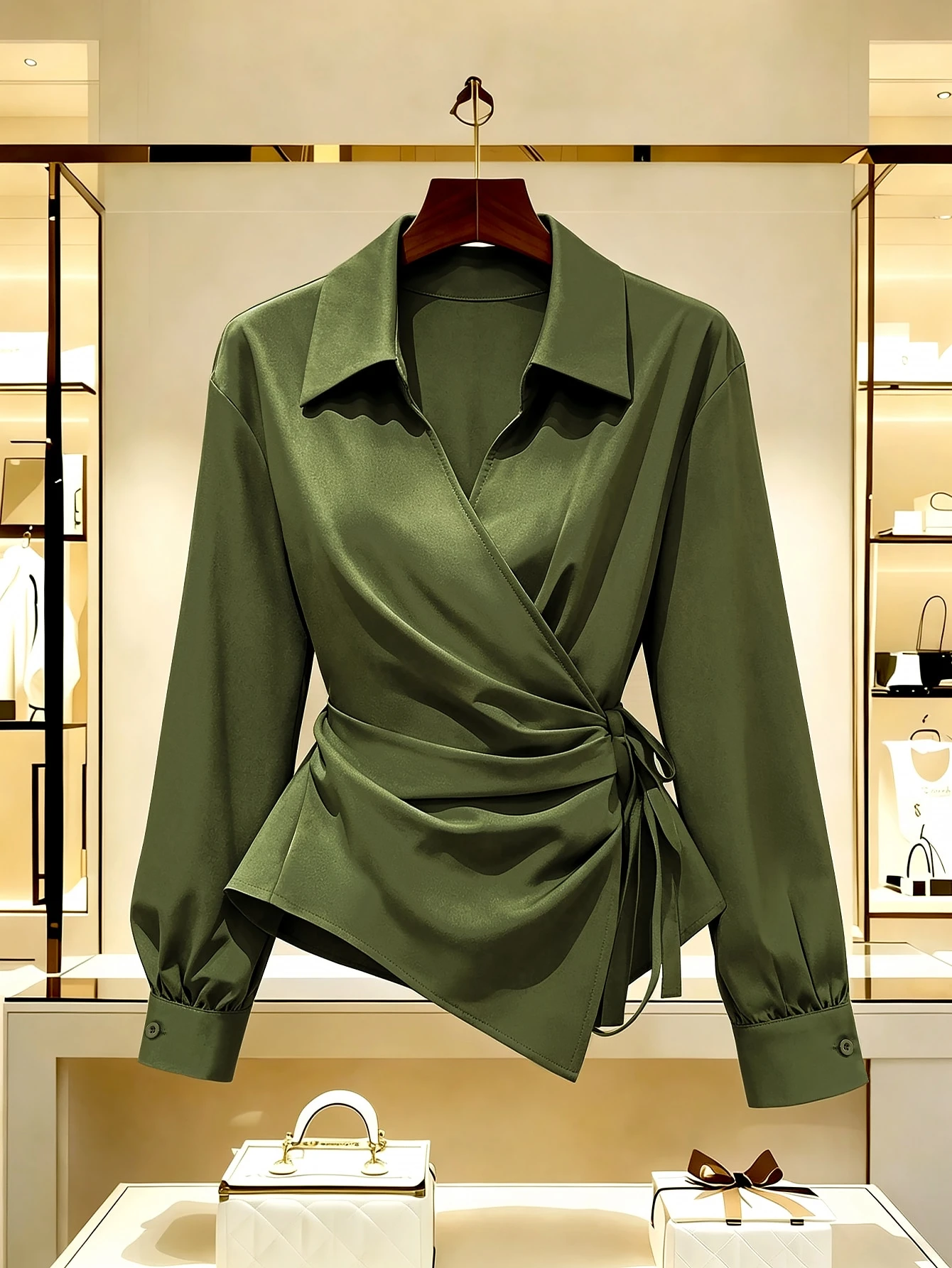 Franclia Blouse classique à manches lanternes, col V et taille nouée, pour le travail et — vue 2